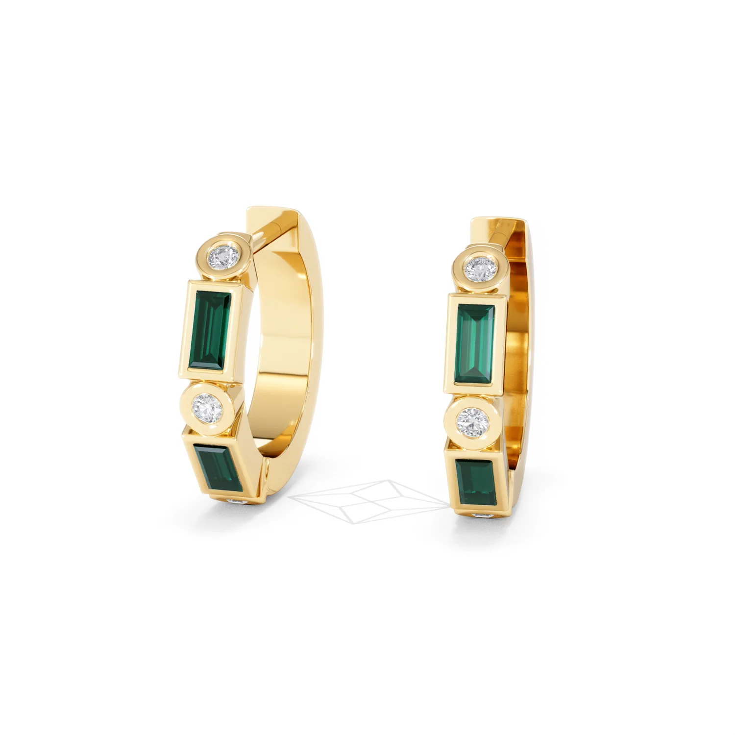 Forme 0.52ct Baguette Cut Lab Emerald Huggie Earrings in 18K Gold Vermeil - Image 84