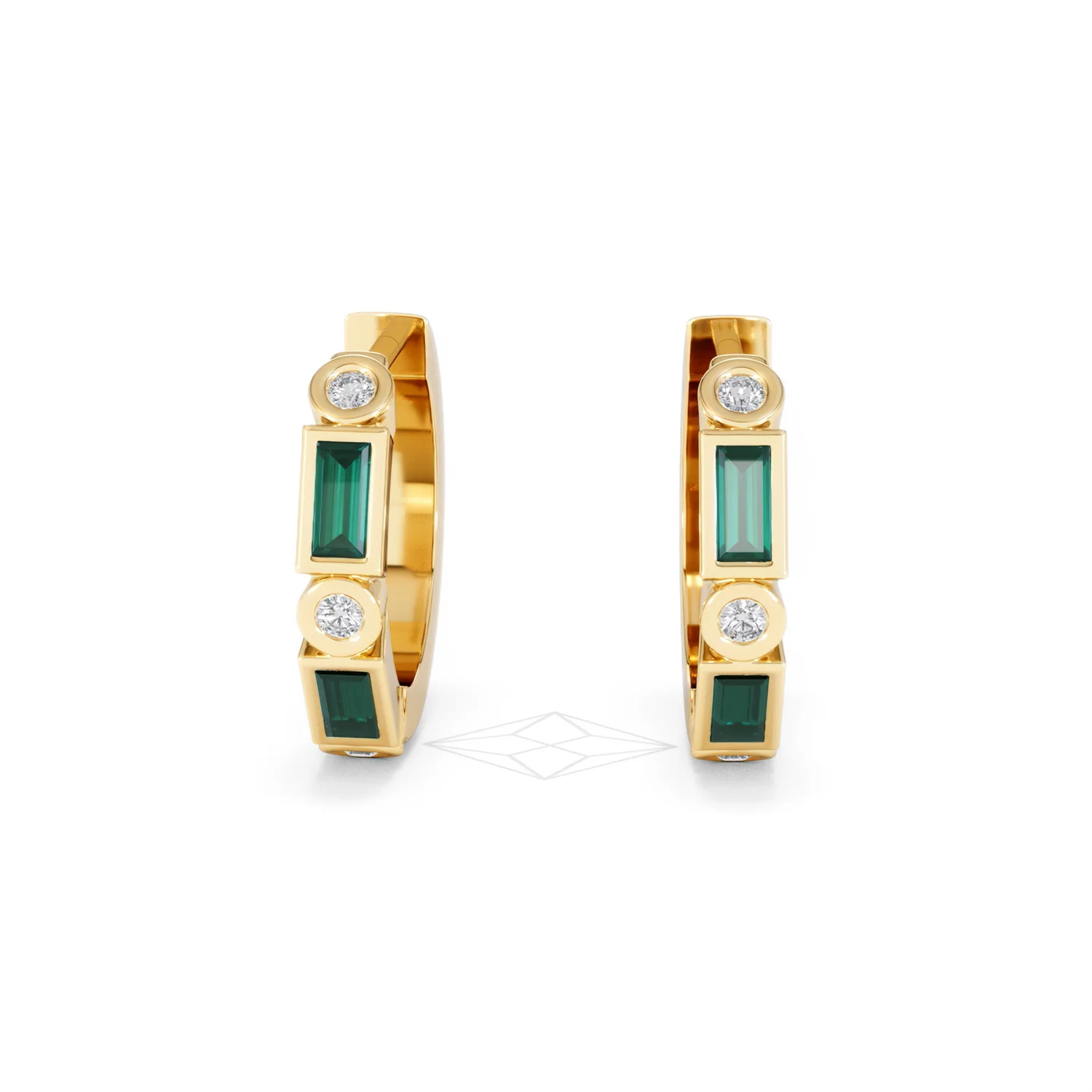 Forme 0.52ct Baguette Cut Lab Emerald Huggie Earrings in 18K Gold Vermeil - Image 86