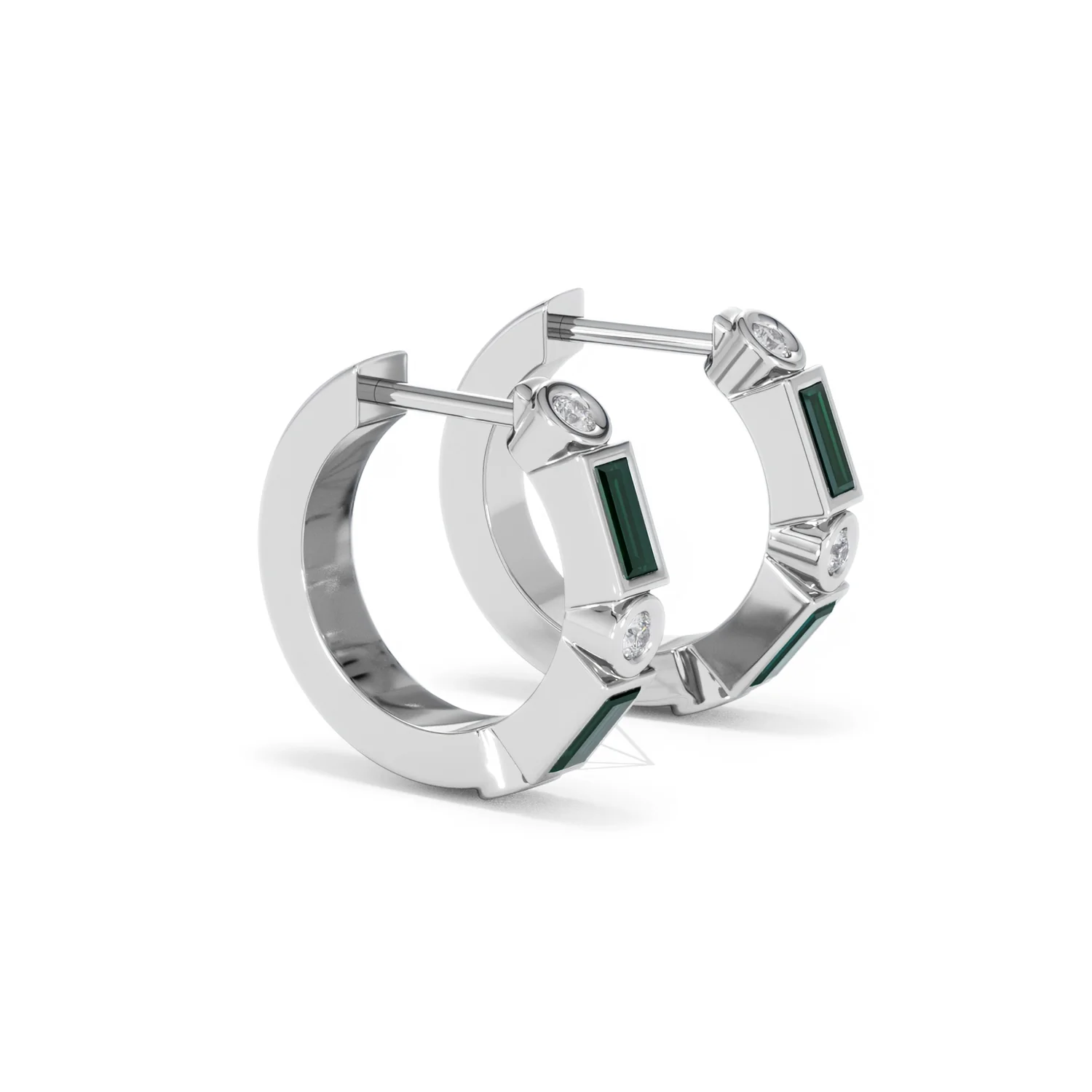 Forme 0.52ct Baguette Cut Lab Emerald Huggie Earrings in Sterling Silver - Image 20