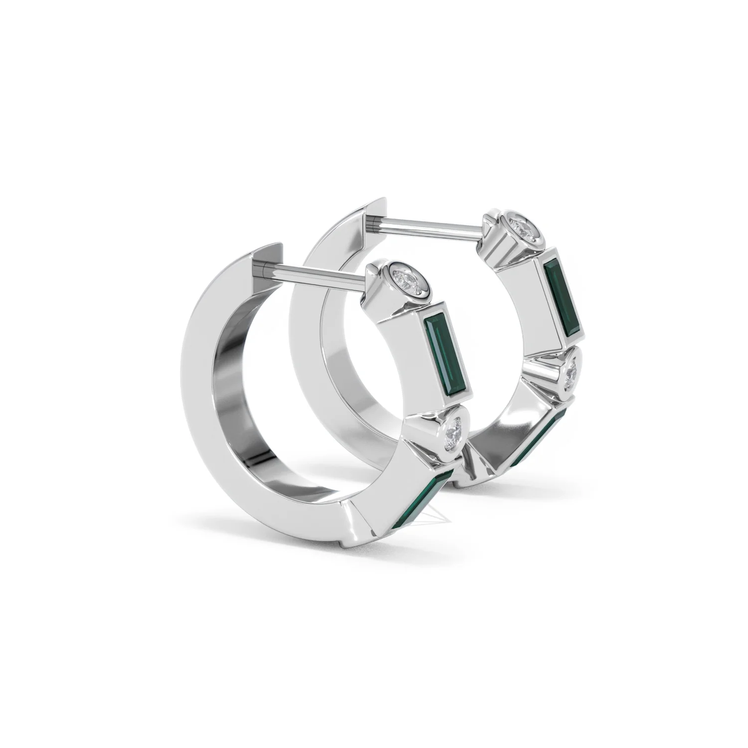 Forme 0.52ct Baguette Cut Lab Emerald Huggie Earrings in Sterling Silver - Image 21