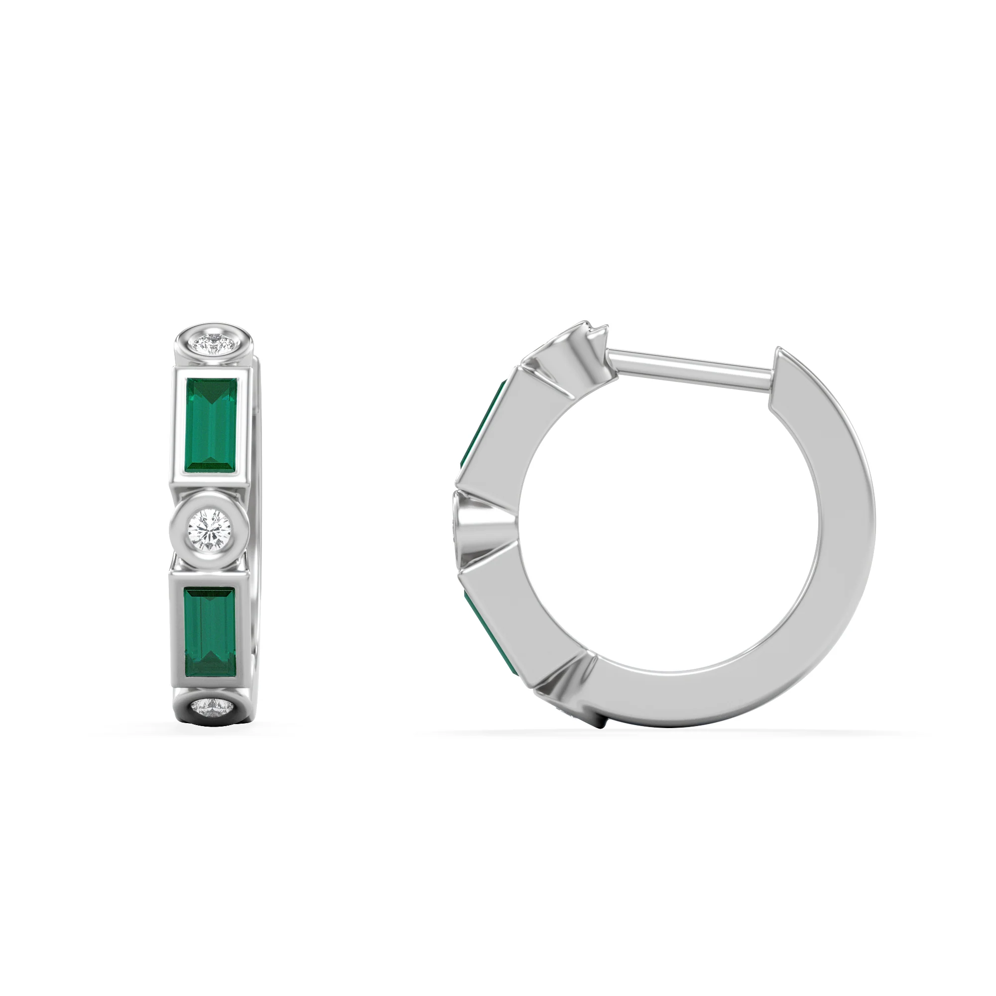 Forme 0.52ct Baguette Cut Lab Emerald Huggie Earrings in Sterling Silver - Image 5
