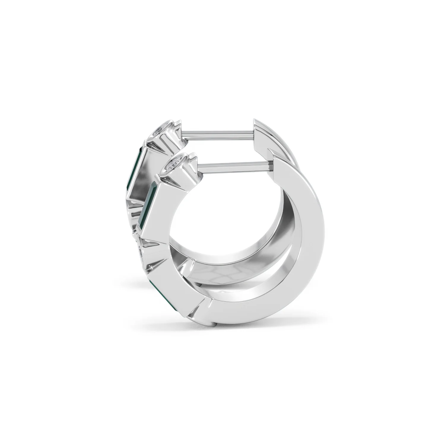 Forme 0.52ct Baguette Cut Lab Emerald Huggie Earrings in Sterling Silver - Image 68