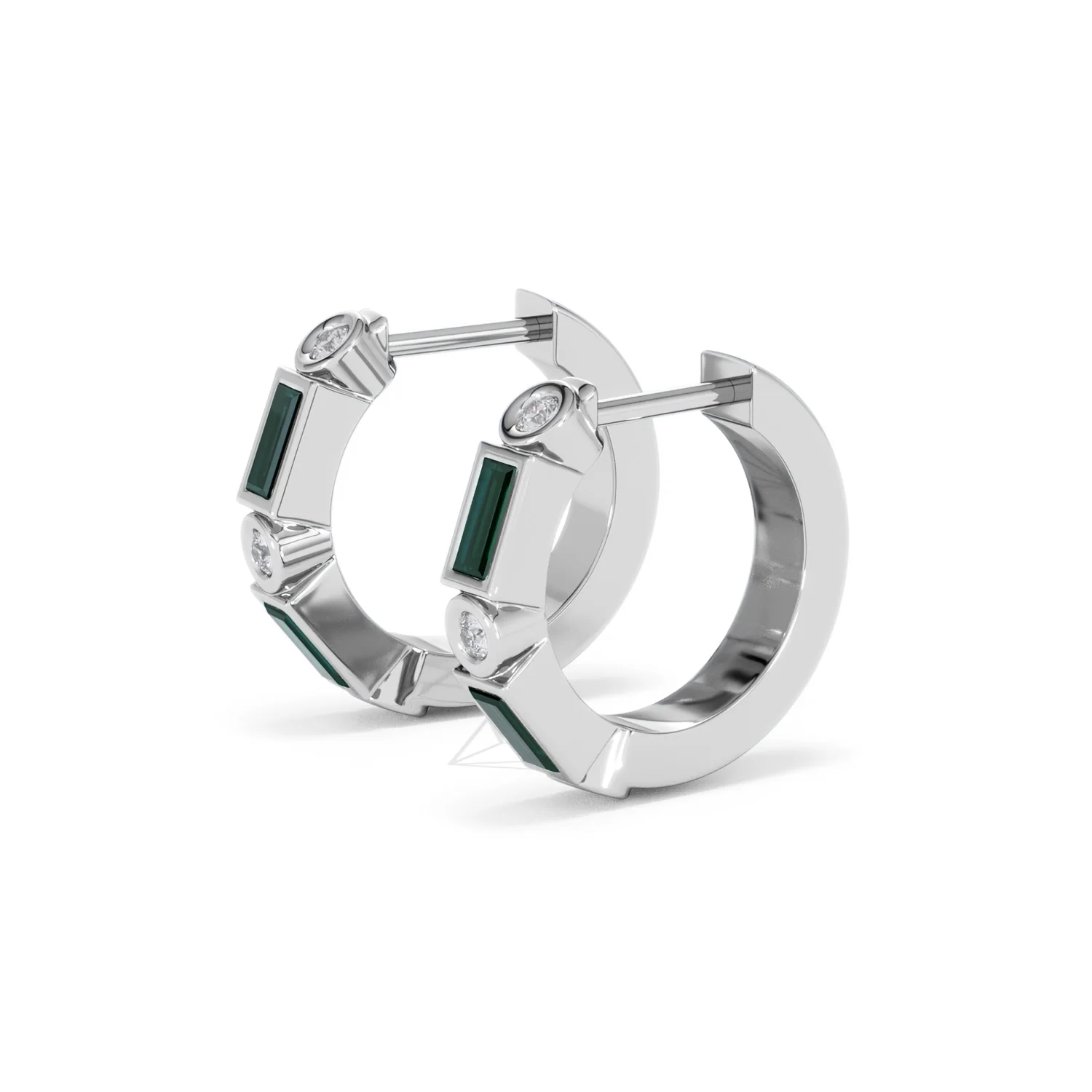Forme 0.52ct Baguette Cut Lab Emerald Huggie Earrings in Sterling Silver - Image 74