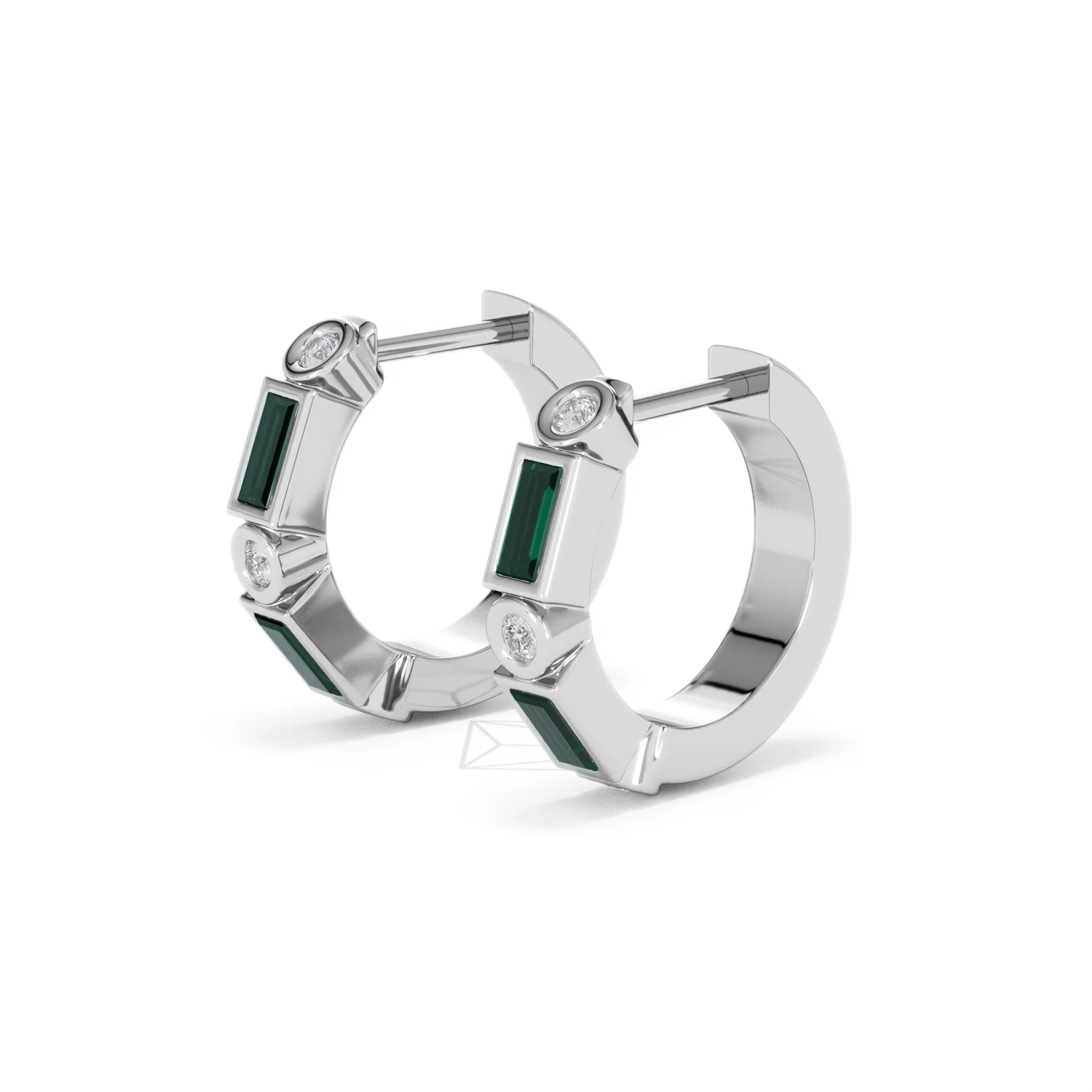 Forme 0.52ct Baguette Cut Lab Emerald Huggie Earrings in Sterling Silver - Image 76