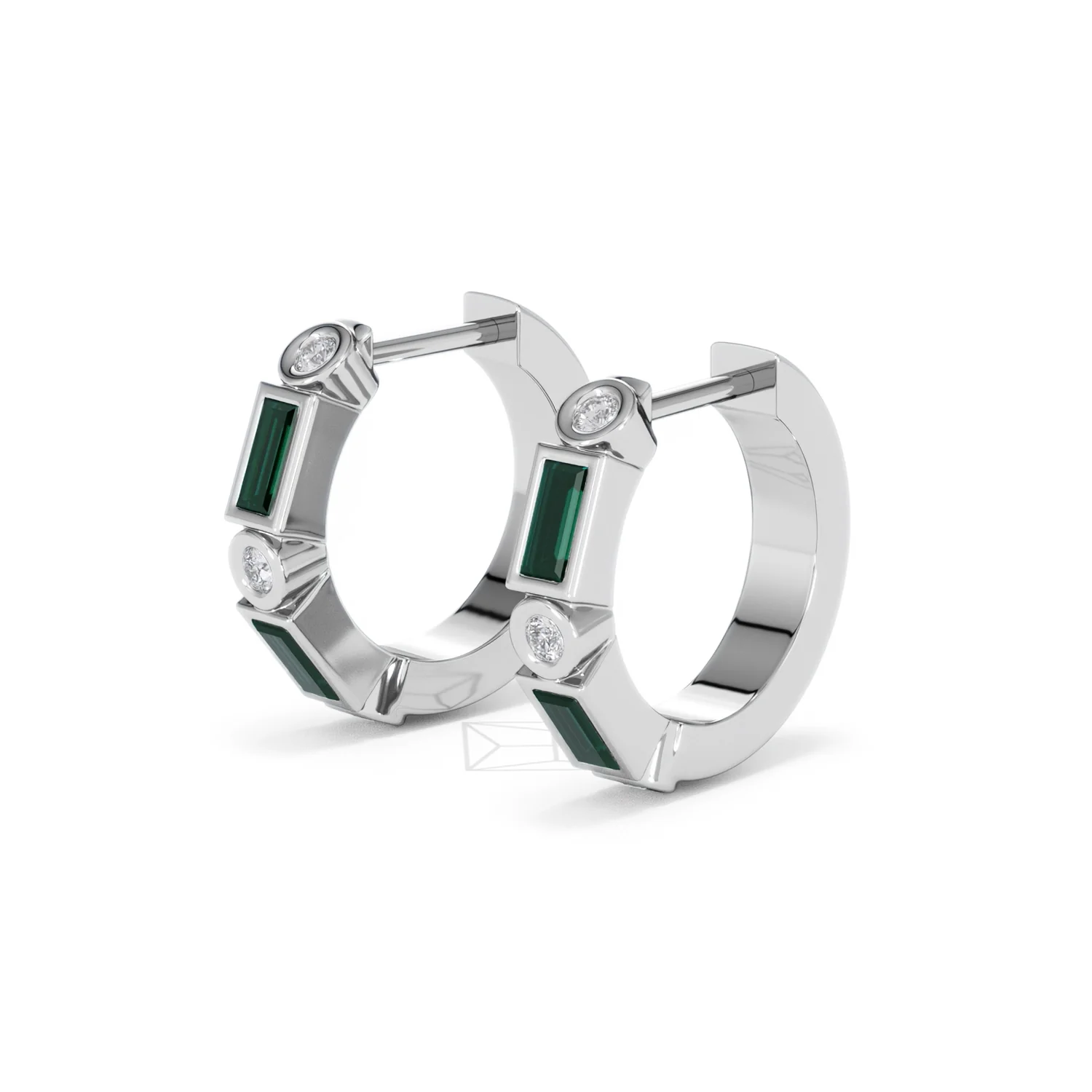 Forme 0.52ct Baguette Cut Lab Emerald Huggie Earrings in Sterling Silver - Image 77