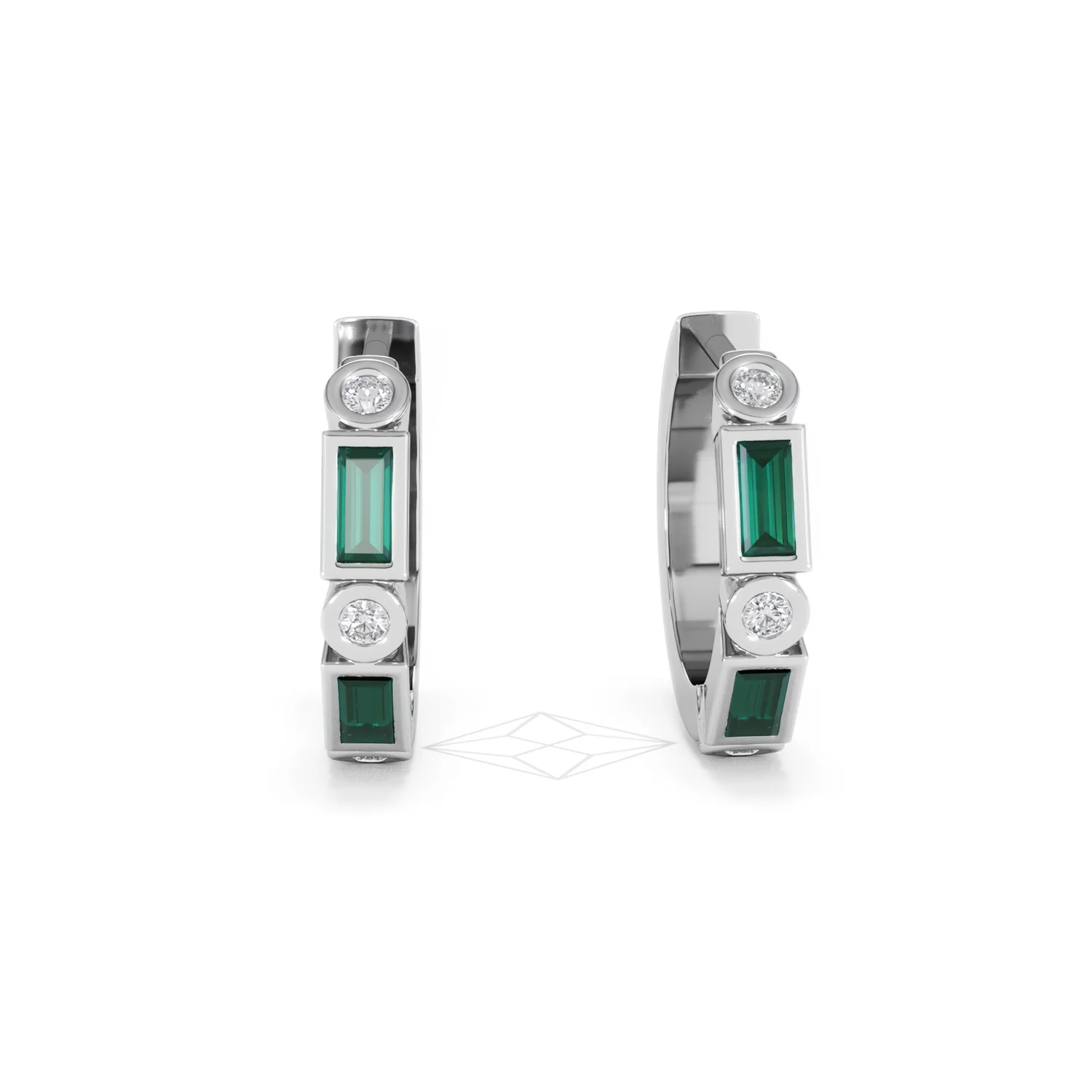 Forme 0.52ct Baguette Cut Lab Emerald Huggie Earrings in Sterling Silver - Image 8
