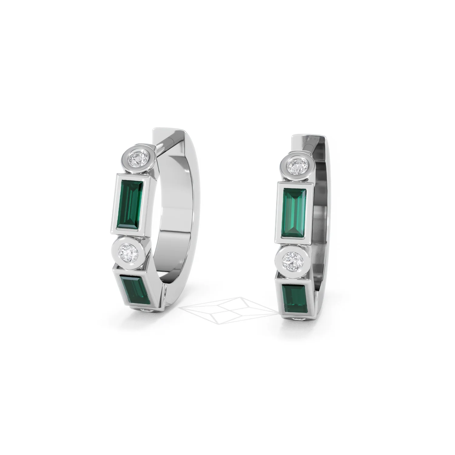 Forme 0.52ct Baguette Cut Lab Emerald Huggie Earrings in Sterling Silver - Image 84