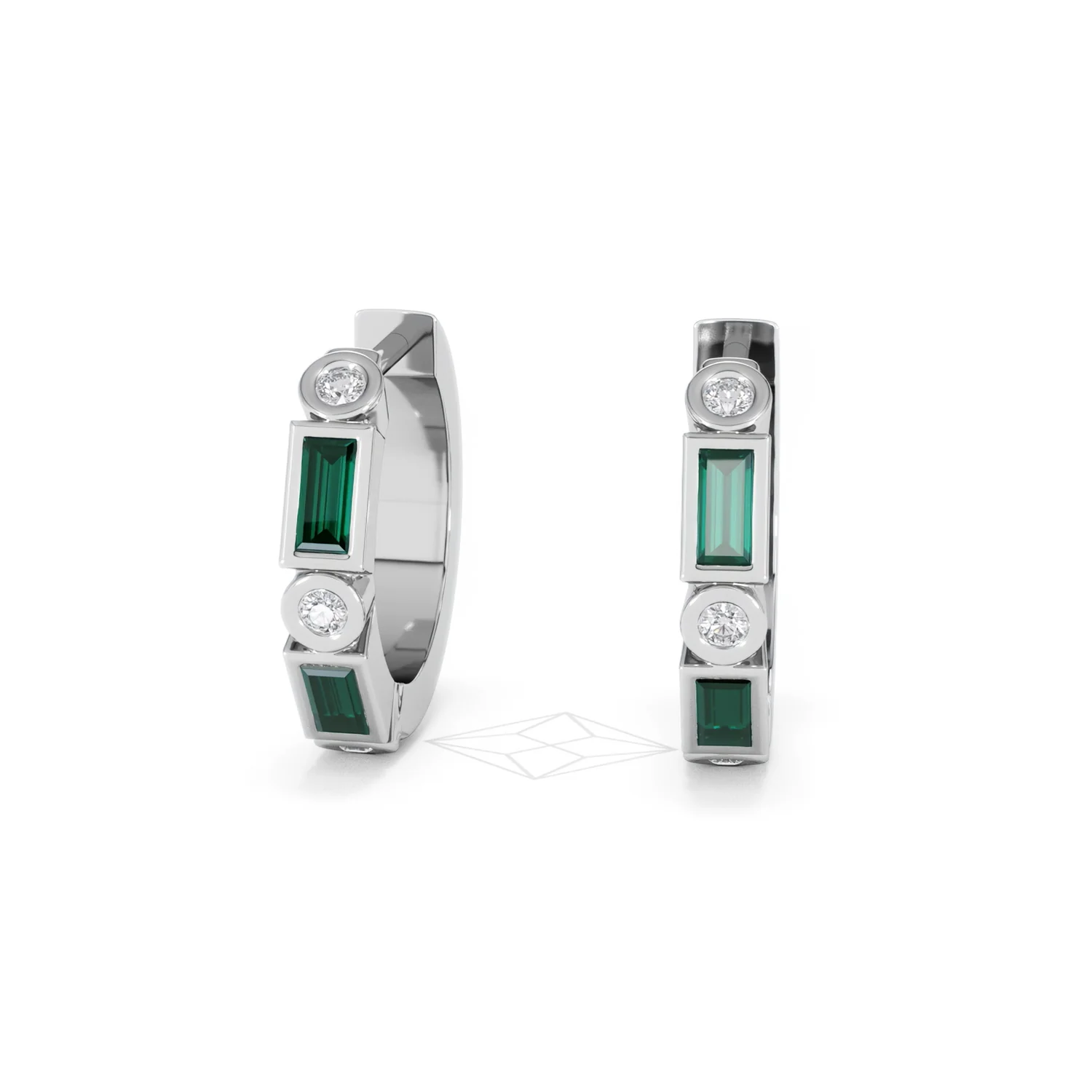 Forme 0.52ct Baguette Cut Lab Emerald Huggie Earrings in Sterling Silver - Image 85