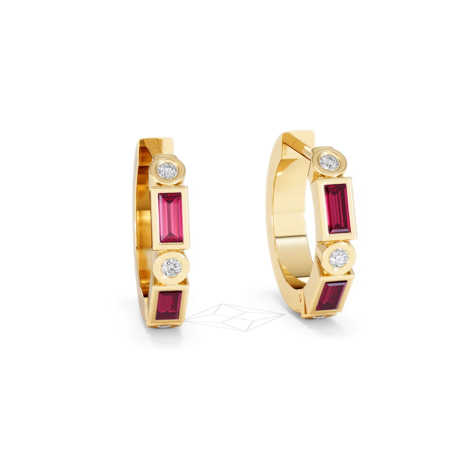 Forme 0.52ct Baguette Cut Lab Ruby Huggie Earrings in 18K Gold Vermeil - Image 10