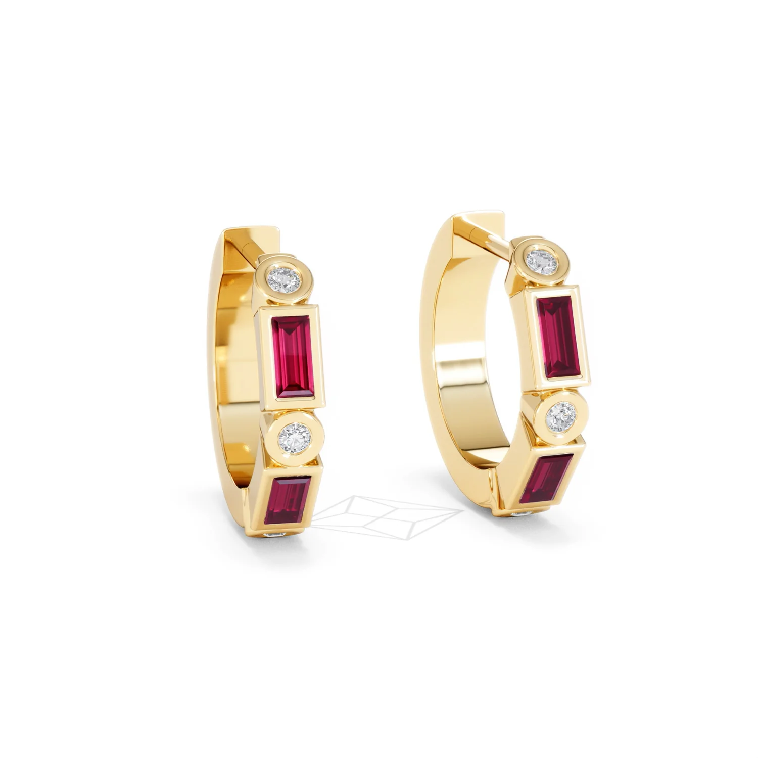 Forme 0.52ct Baguette Cut Lab Ruby Huggie Earrings in 18K Gold Vermeil - Image 11