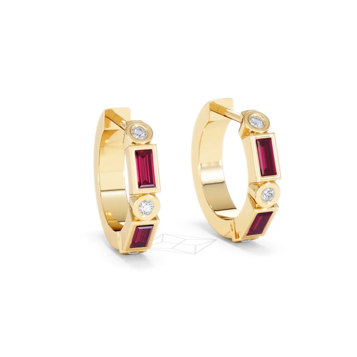 Forme 0.52ct Baguette Cut Lab Ruby Huggie Earrings in 18K Gold Vermeil - Image 12