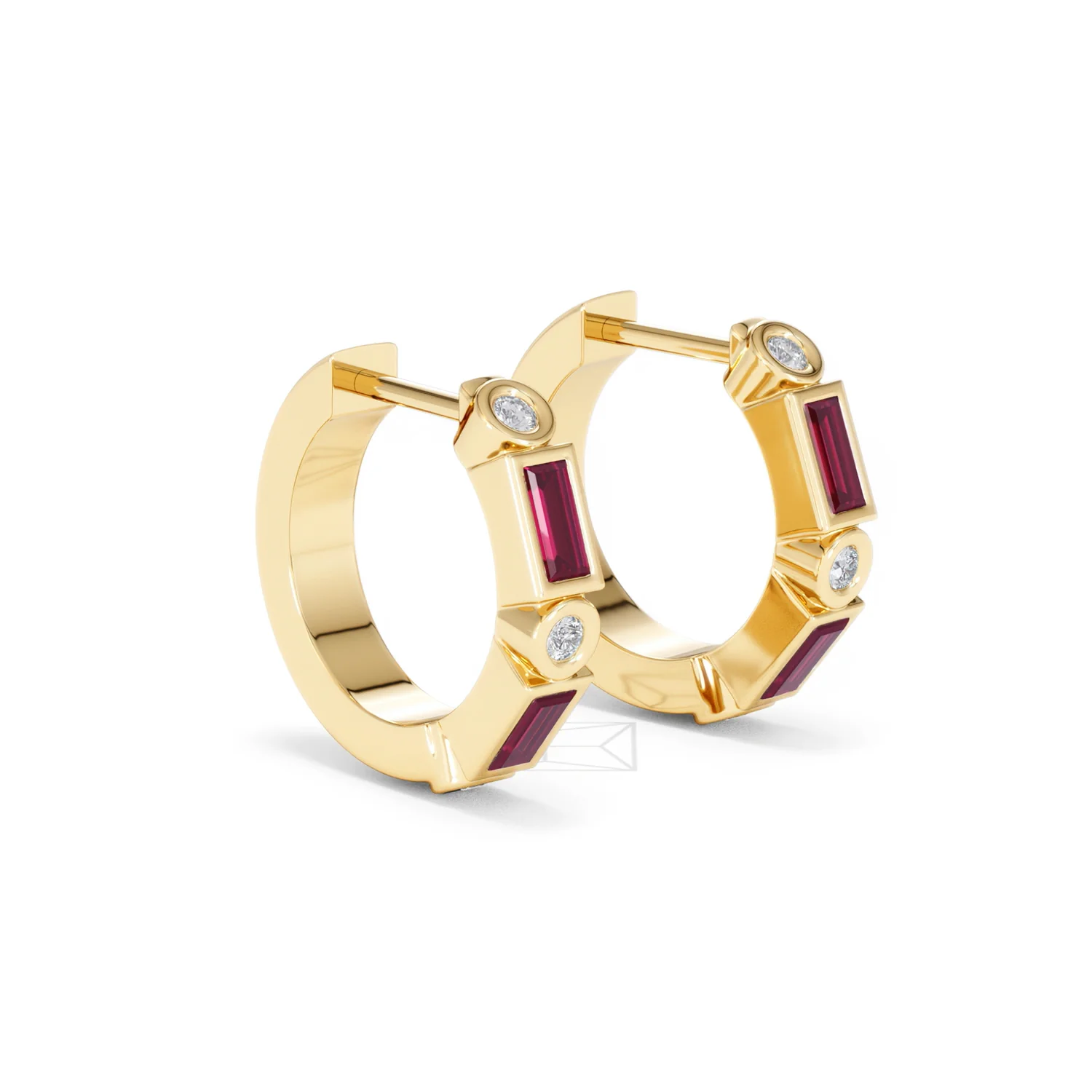 Forme 0.52ct Baguette Cut Lab Ruby Huggie Earrings in 18K Gold Vermeil - Image 17