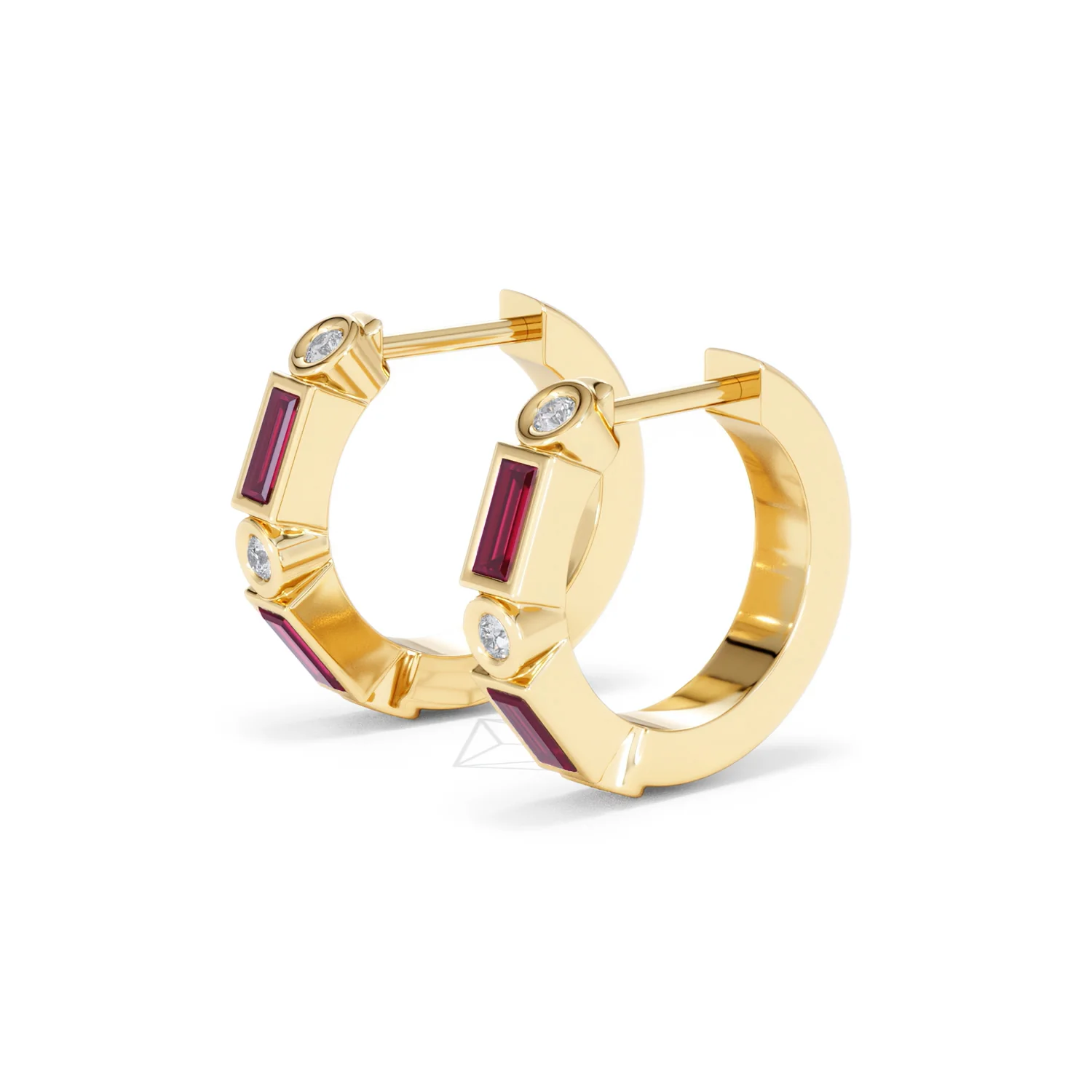 Forme 0.52ct Baguette Cut Lab Ruby Huggie Earrings in 18K Gold Vermeil - Image 75