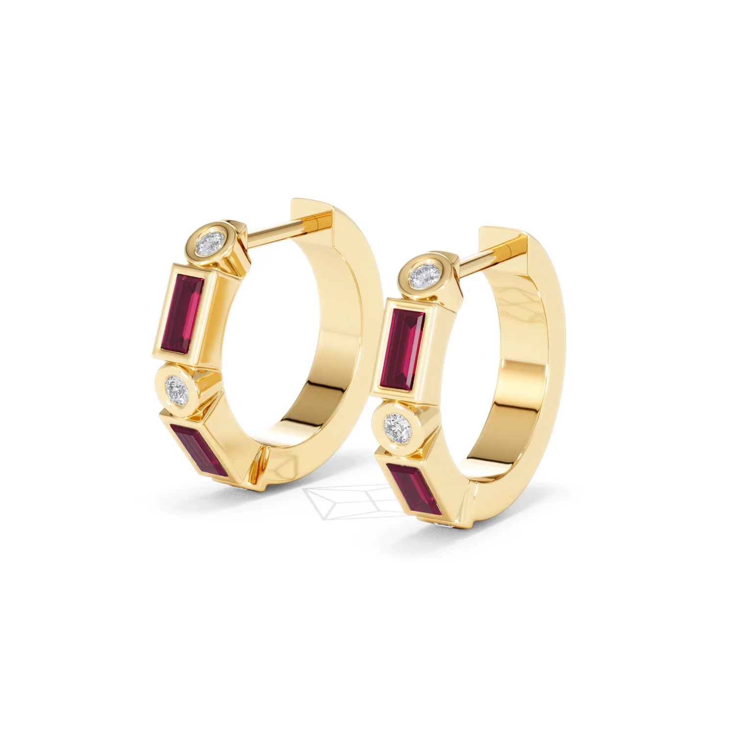Forme 0.52ct Baguette Cut Lab Ruby Huggie Earrings in 18K Gold Vermeil - Image 79