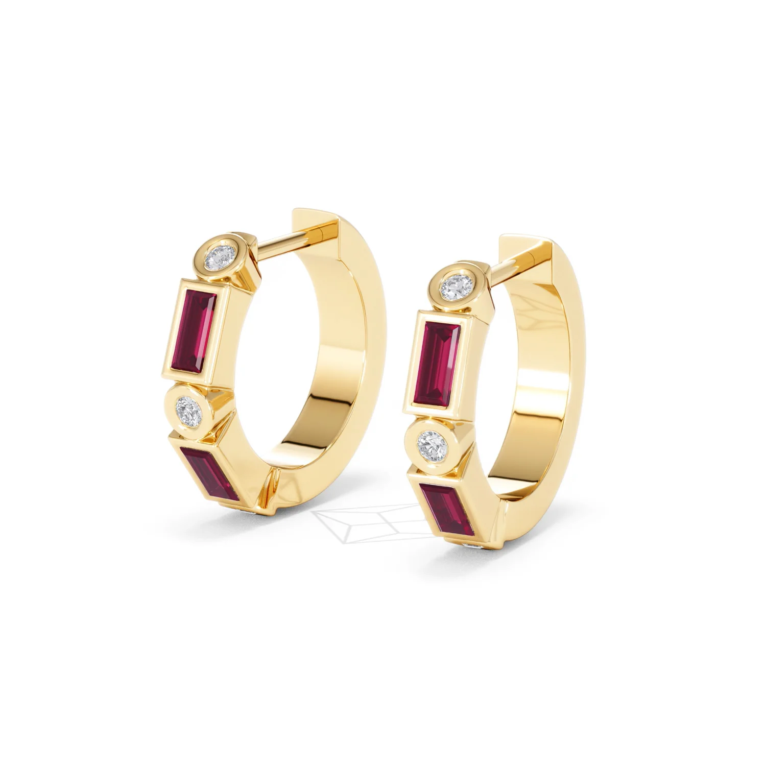Forme 0.52ct Baguette Cut Lab Ruby Huggie Earrings in 18K Gold Vermeil - Image 80
