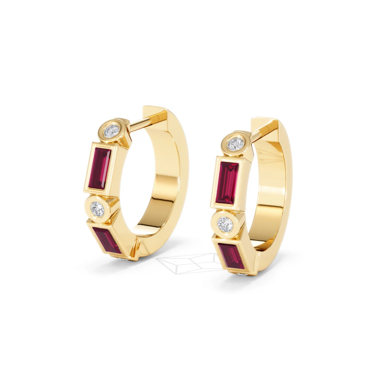 Forme 0.52ct Baguette Cut Lab Ruby Huggie Earrings in 18K Gold Vermeil - Image 81