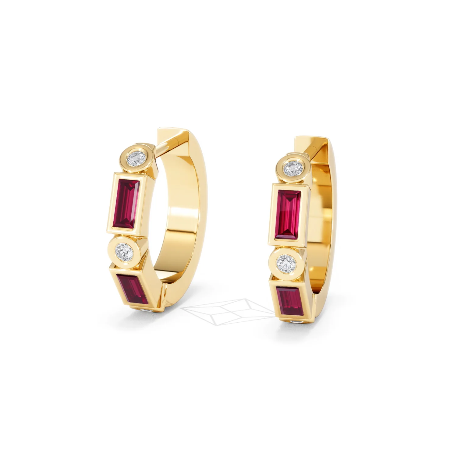 Forme 0.52ct Baguette Cut Lab Ruby Huggie Earrings in 18K Gold Vermeil - Image 83