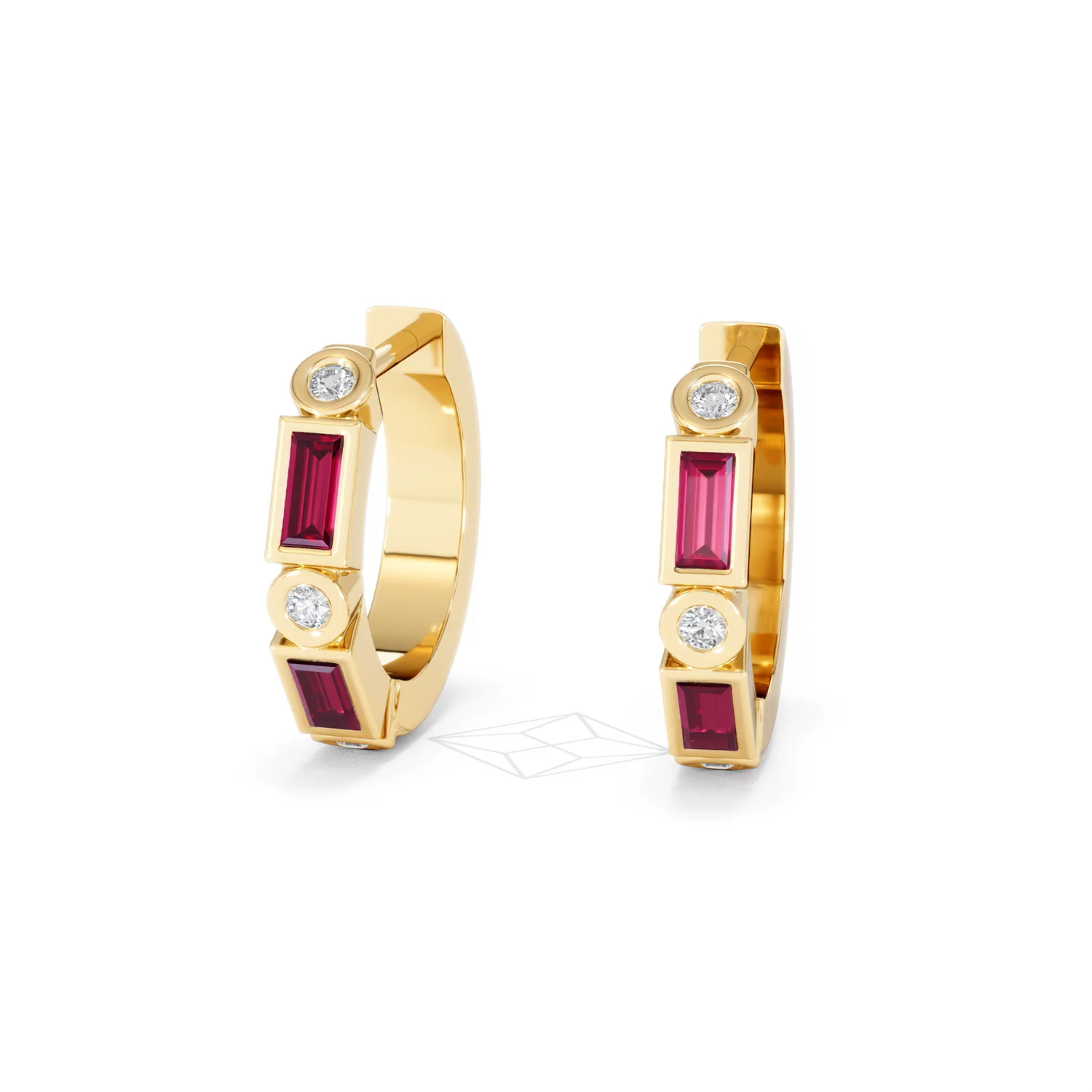 Forme 0.52ct Baguette Cut Lab Ruby Huggie Earrings in 18K Gold Vermeil - Image 84
