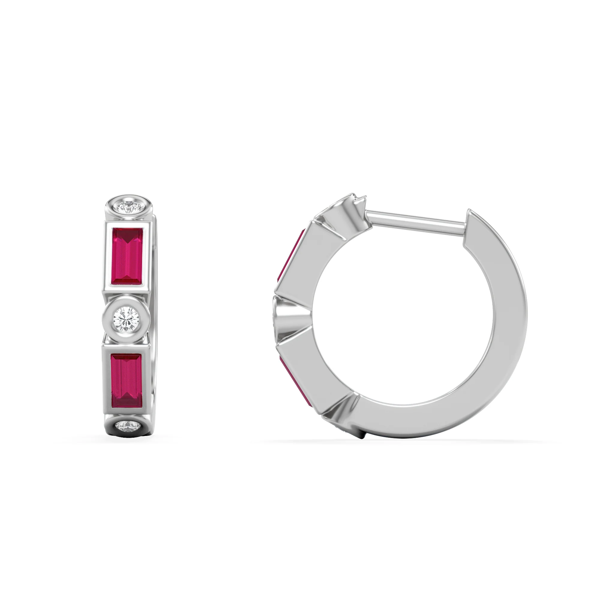 Forme 0.52ct Baguette Cut Lab Ruby Huggie Earrings in Sterling Silver - Image 3