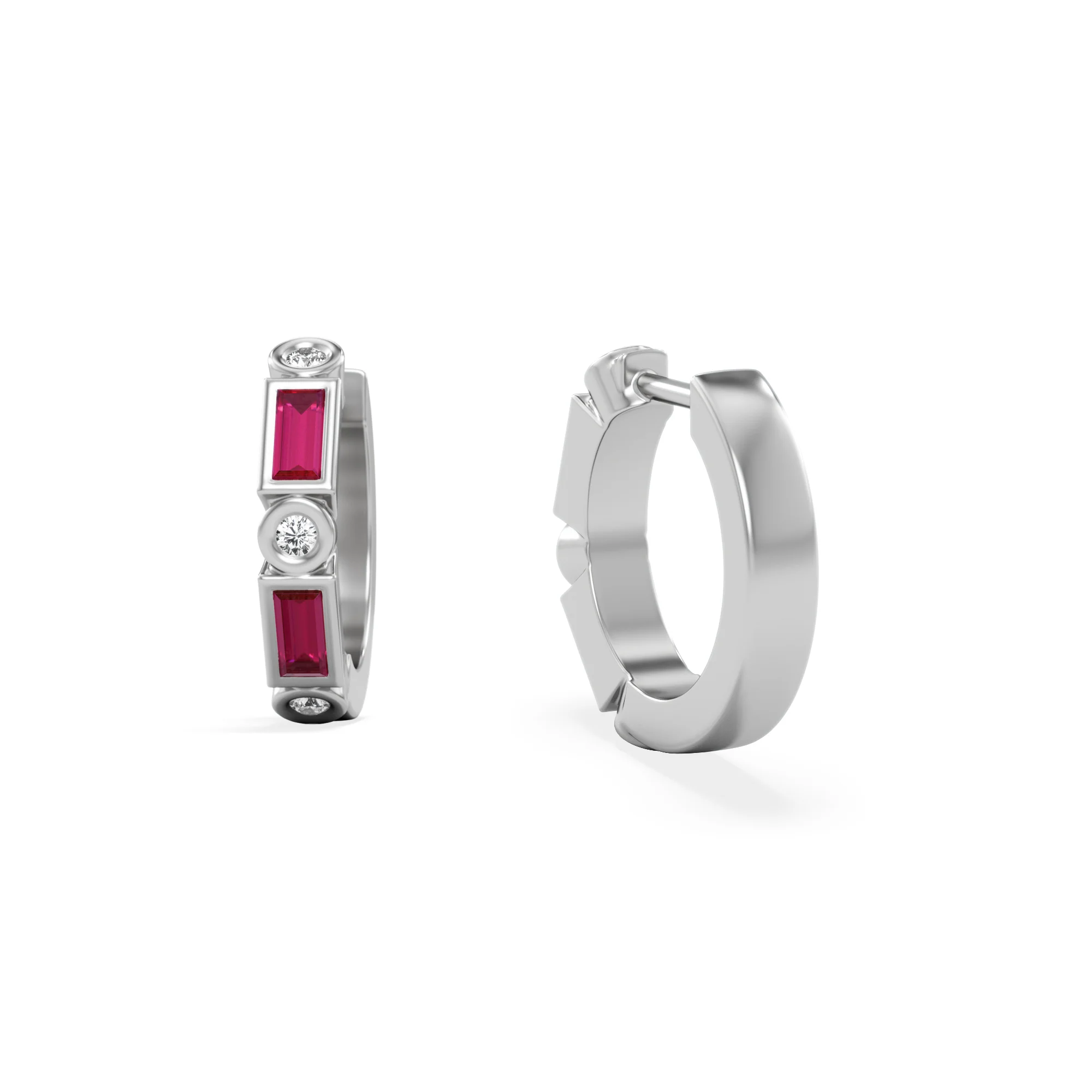 Forme 0.52ct Baguette Cut Lab Ruby Huggie Earrings in Sterling Silver - Image 6