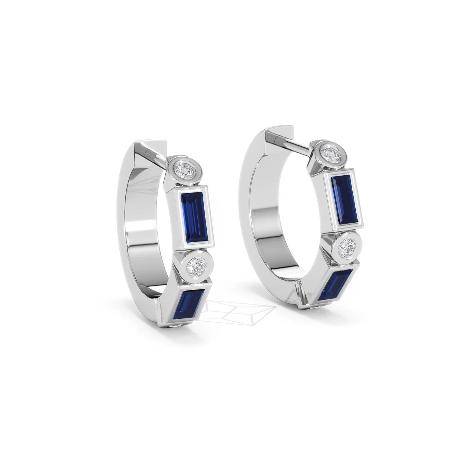 Forme 0.52ct Baguette Cut Lab Sapphire Huggie Earrings in Sterling Silver - Image 13