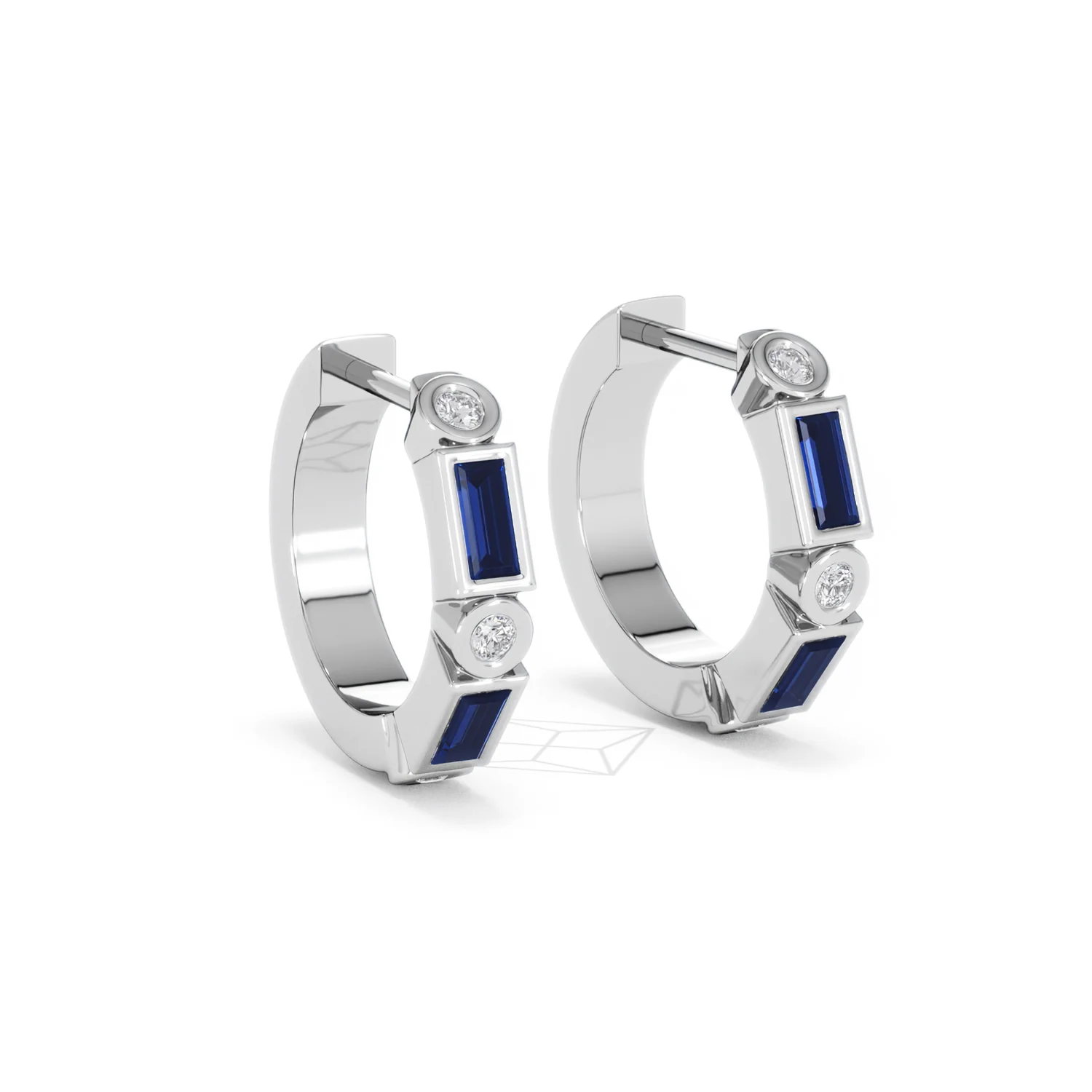 Forme 0.52ct Baguette Cut Lab Sapphire Huggie Earrings in Sterling Silver - Image 14