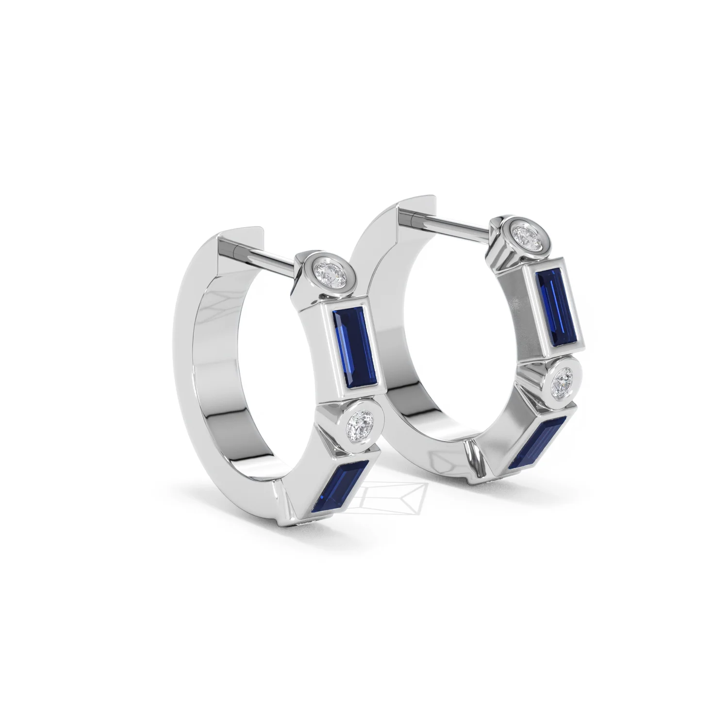 Forme 0.52ct Baguette Cut Lab Sapphire Huggie Earrings in Sterling Silver - Image 16