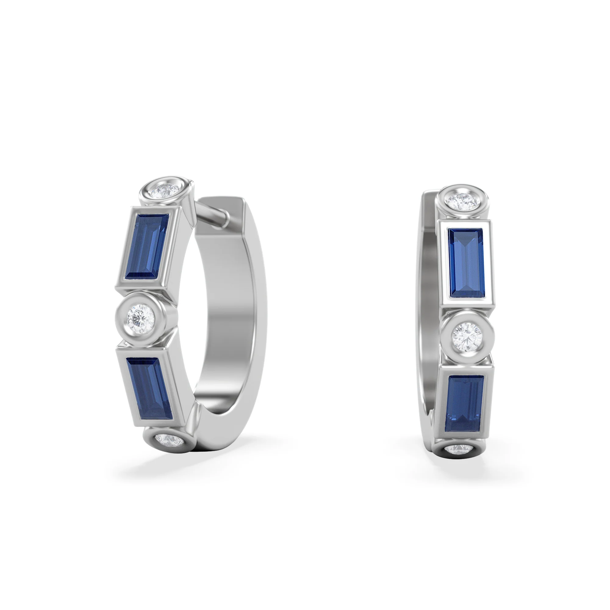 Forme 0.52ct Baguette Cut Lab Sapphire Huggie Earrings in Sterling Silver - Image 3
