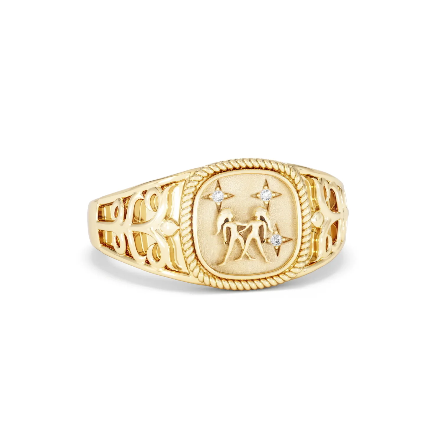 Gemini Zodiac 0.01ct Lab Diamond Signet Ring in 18K Gold Vermeil - Image 10