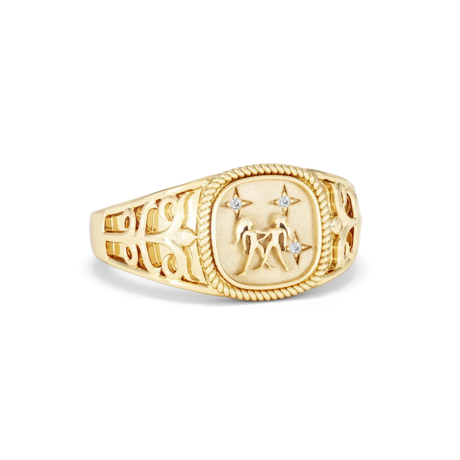 Gemini Zodiac 0.01ct Lab Diamond Signet Ring in 18K Gold Vermeil - Image 11