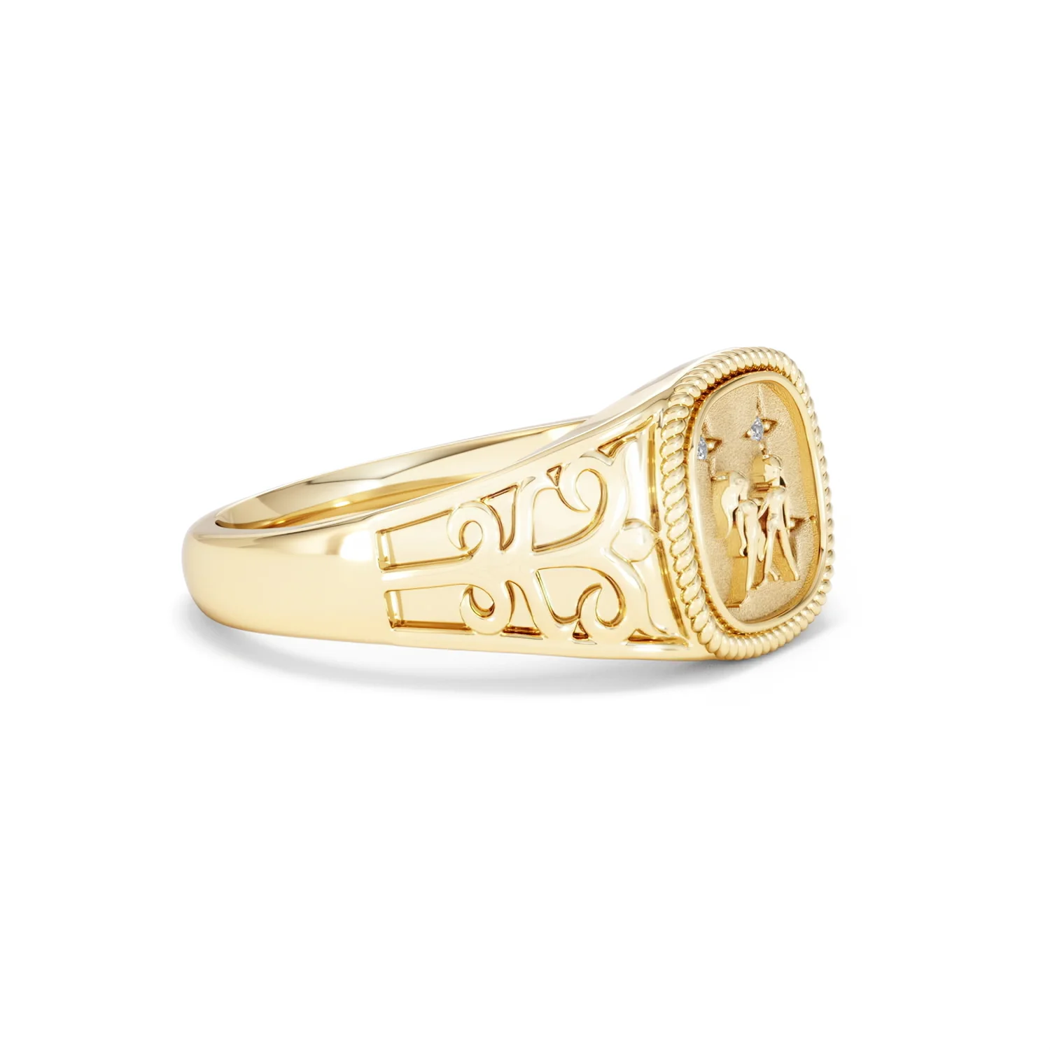 Gemini Zodiac 0.01ct Lab Diamond Signet Ring in 18K Gold Vermeil - Image 20