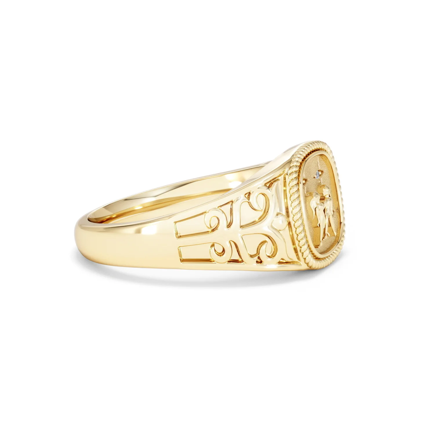 Gemini Zodiac 0.01ct Lab Diamond Signet Ring in 18K Gold Vermeil - Image 22