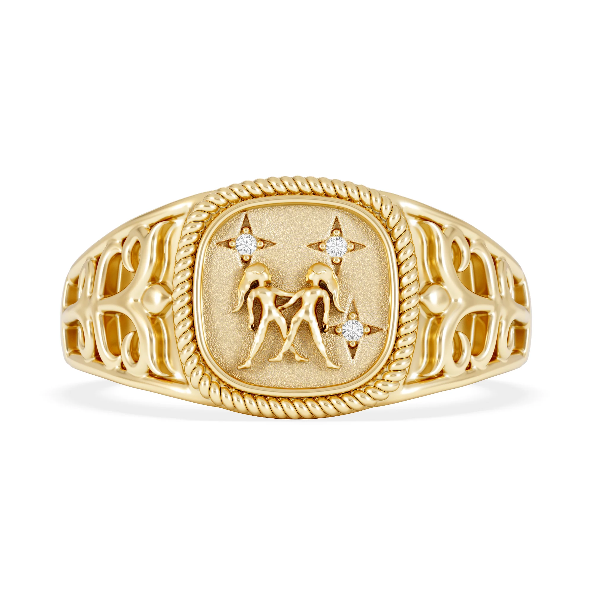 Gemini Zodiac 0.01ct Lab Diamond Signet Ring in 18K Gold Vermeil - Image 6