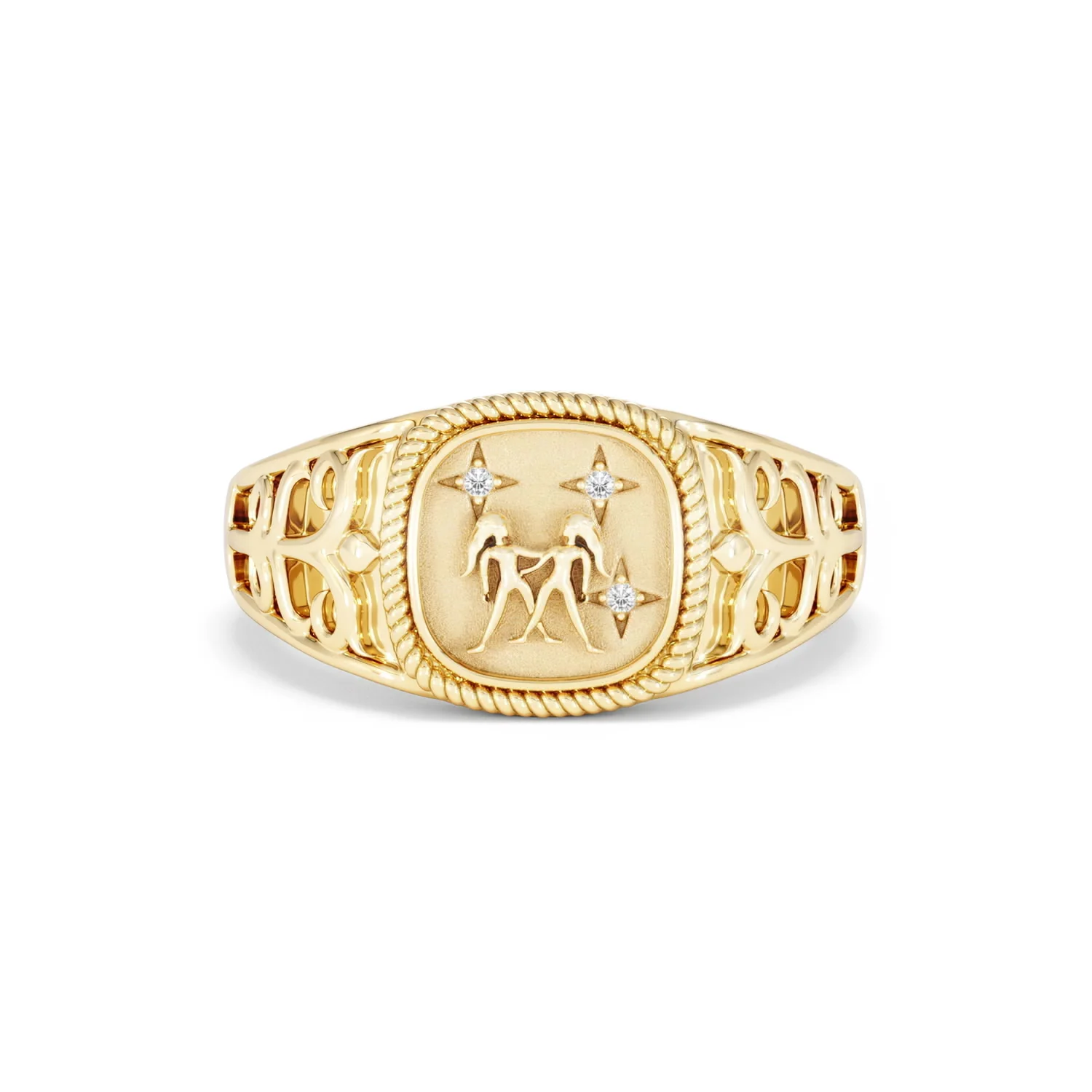 Gemini Zodiac 0.01ct Lab Diamond Signet Ring in 18K Gold Vermeil - Image 7