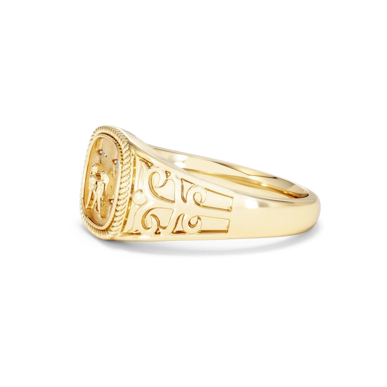 Gemini Zodiac 0.01ct Lab Diamond Signet Ring in 18K Gold Vermeil - Image 72