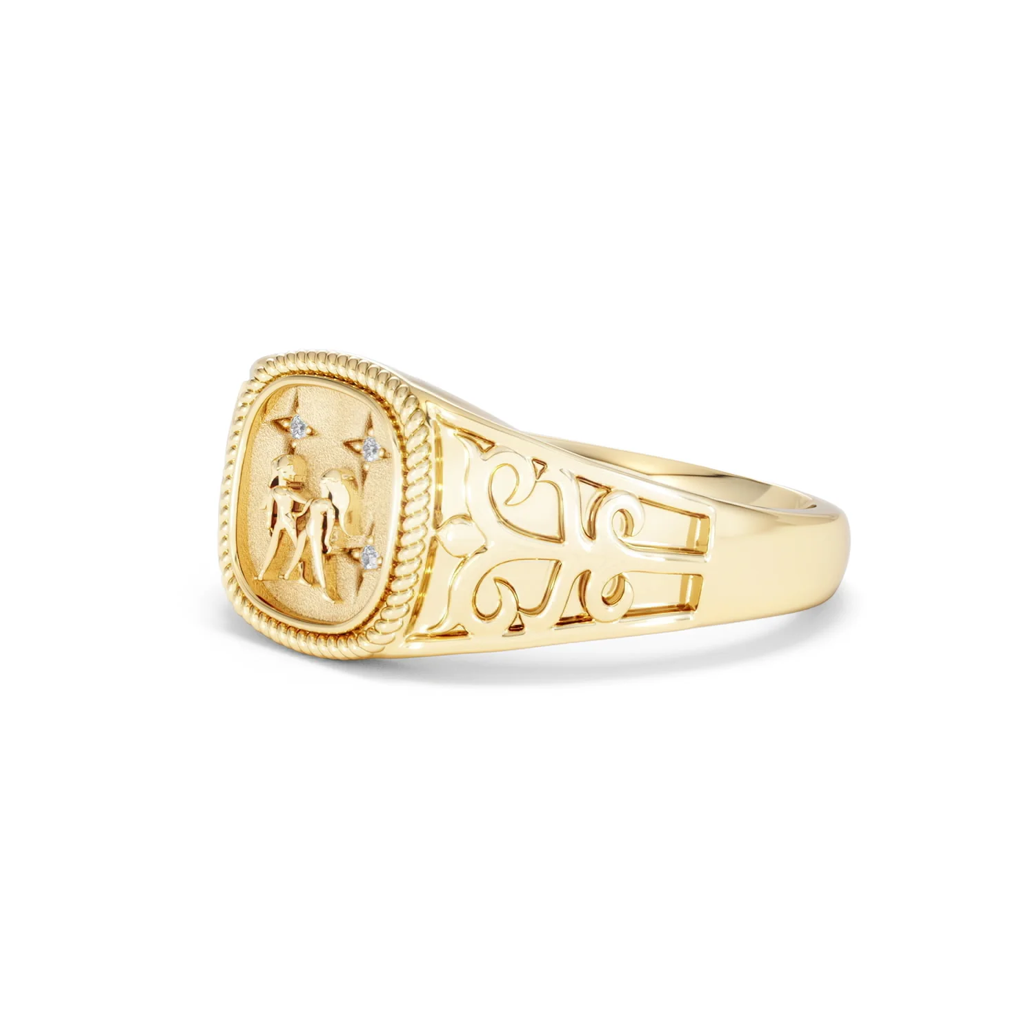 Gemini Zodiac 0.01ct Lab Diamond Signet Ring in 18K Gold Vermeil - Image 76