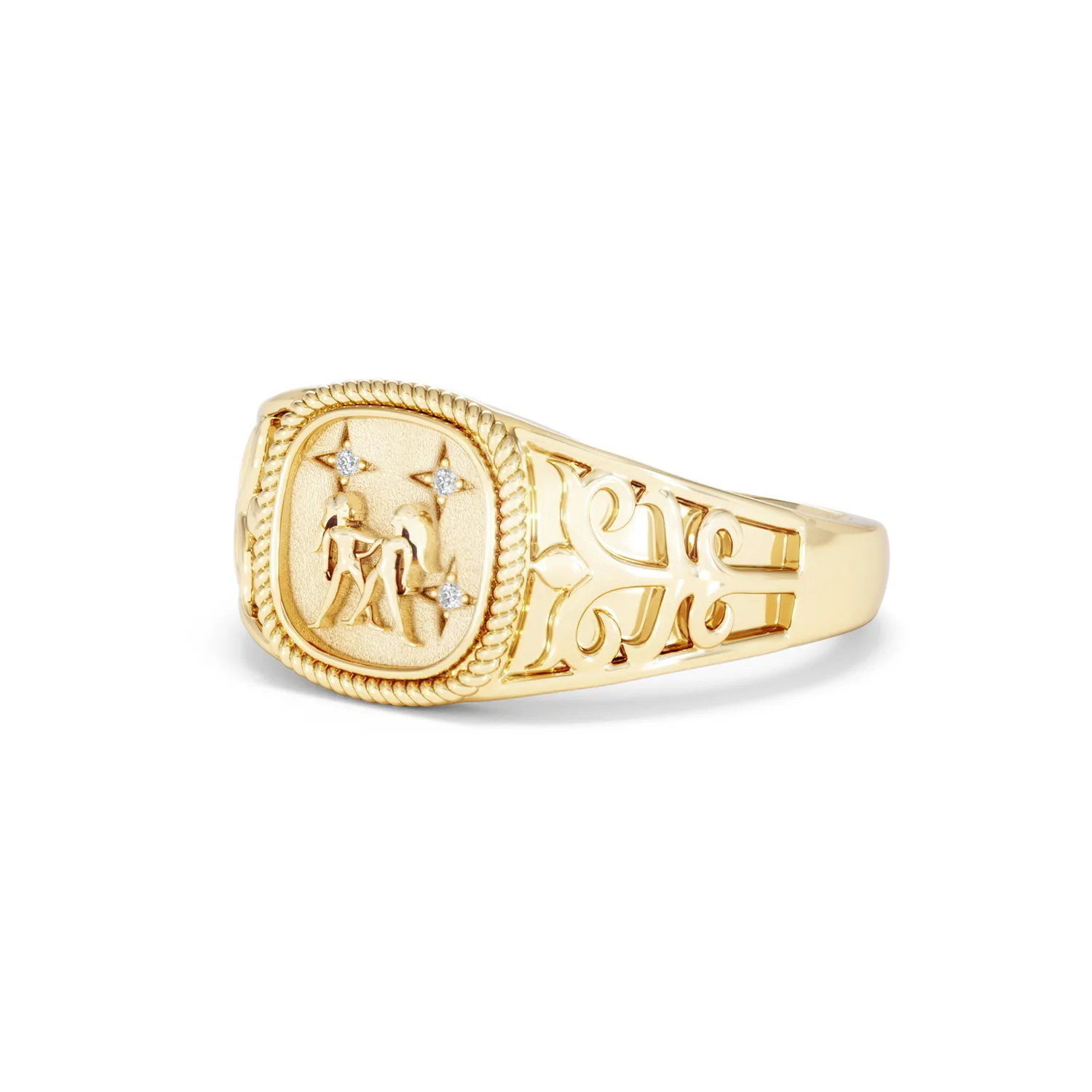 Gemini Zodiac 0.01ct Lab Diamond Signet Ring in 18K Gold Vermeil - Image 79