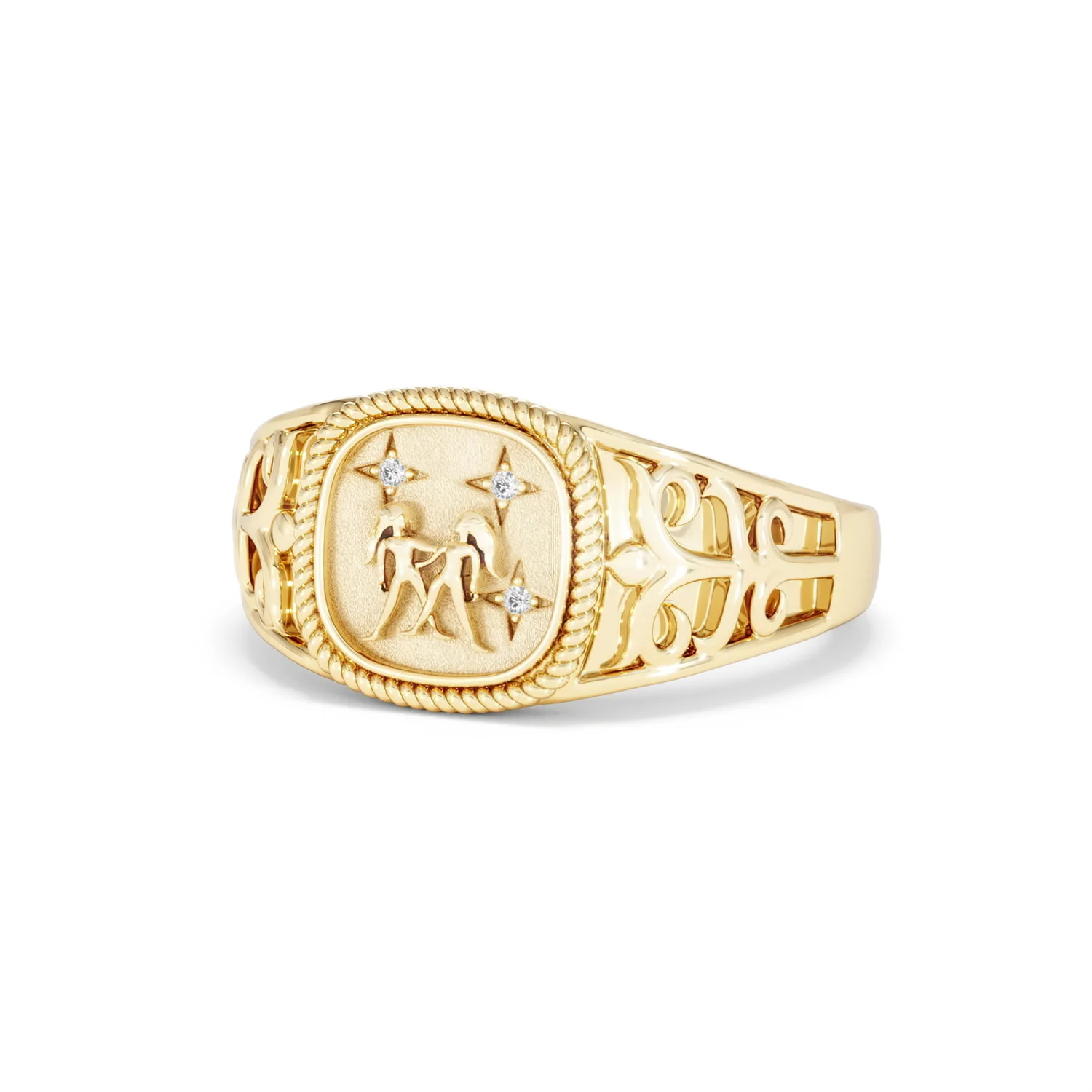 Gemini Zodiac 0.01ct Lab Diamond Signet Ring in 18K Gold Vermeil - Image 82