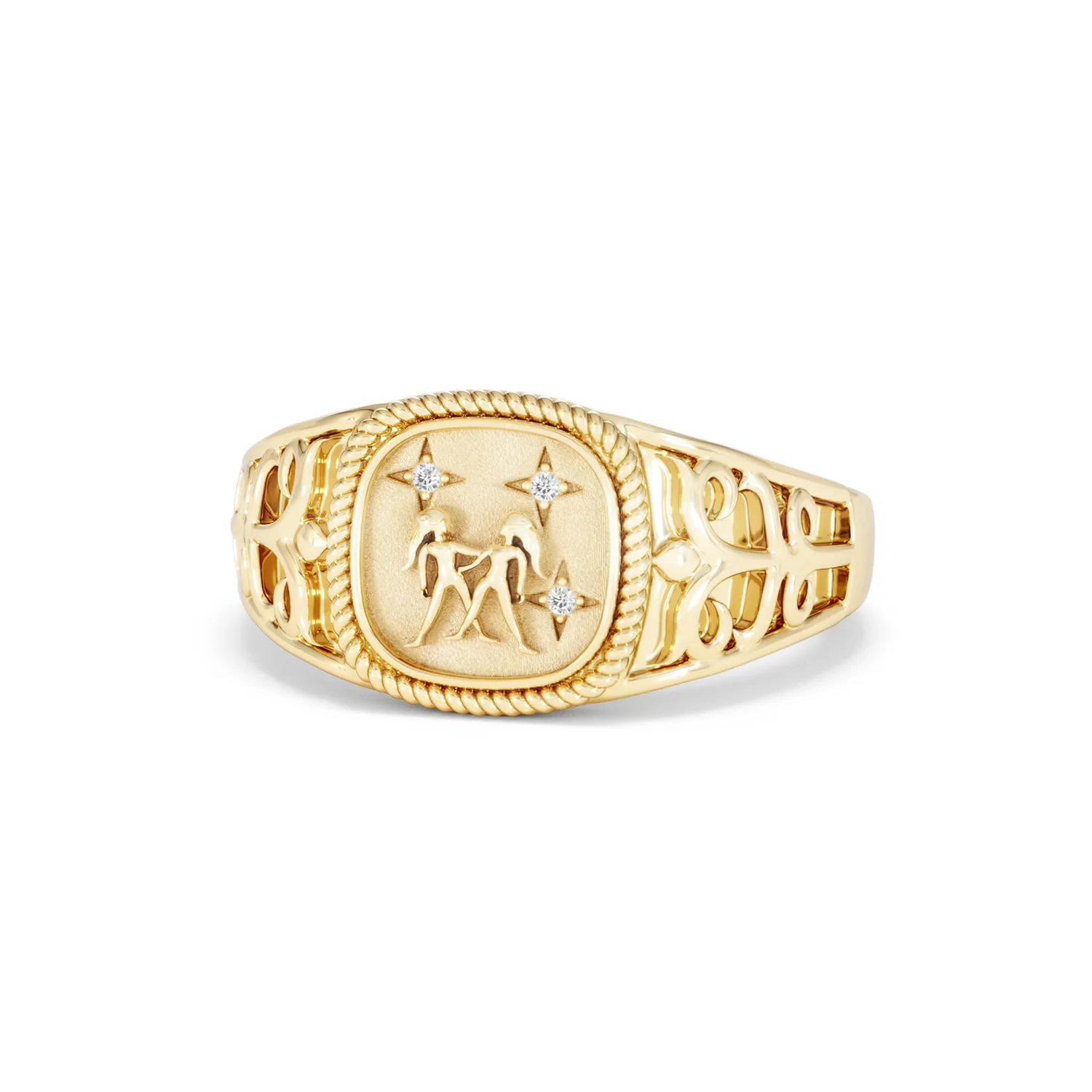 Gemini Zodiac 0.01ct Lab Diamond Signet Ring in 18K Gold Vermeil - Image 84