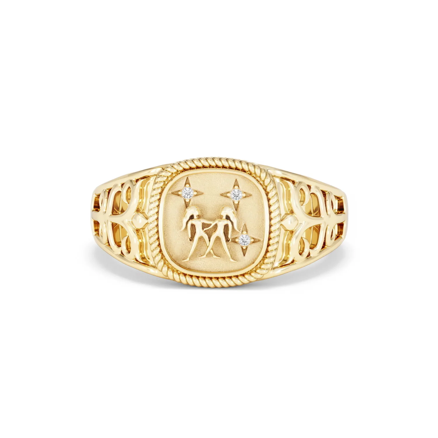 Gemini Zodiac 0.01ct Lab Diamond Signet Ring in 18K Gold Vermeil - Image 86