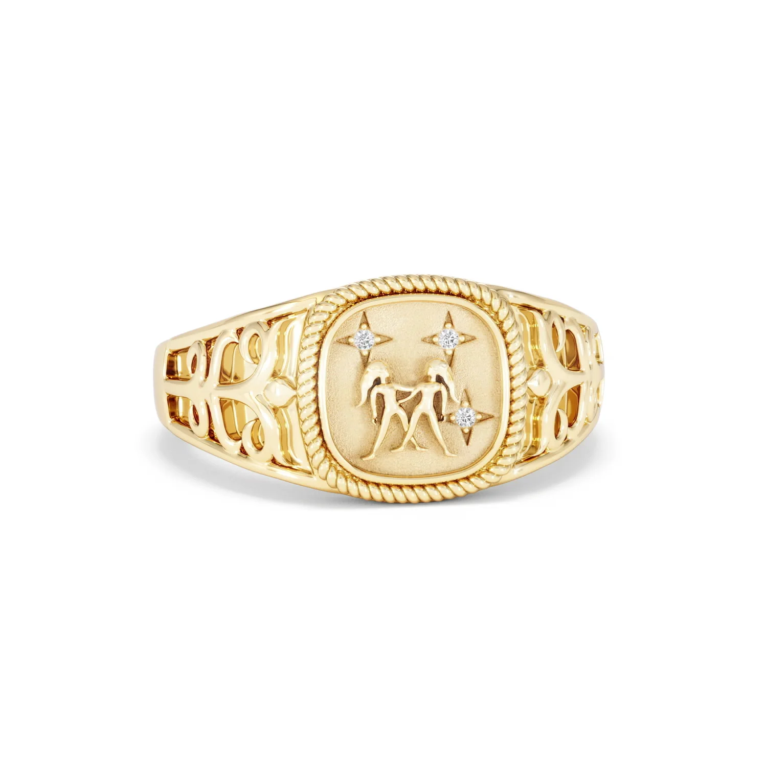 Gemini Zodiac 0.01ct Lab Diamond Signet Ring in 18K Gold Vermeil - Image 9