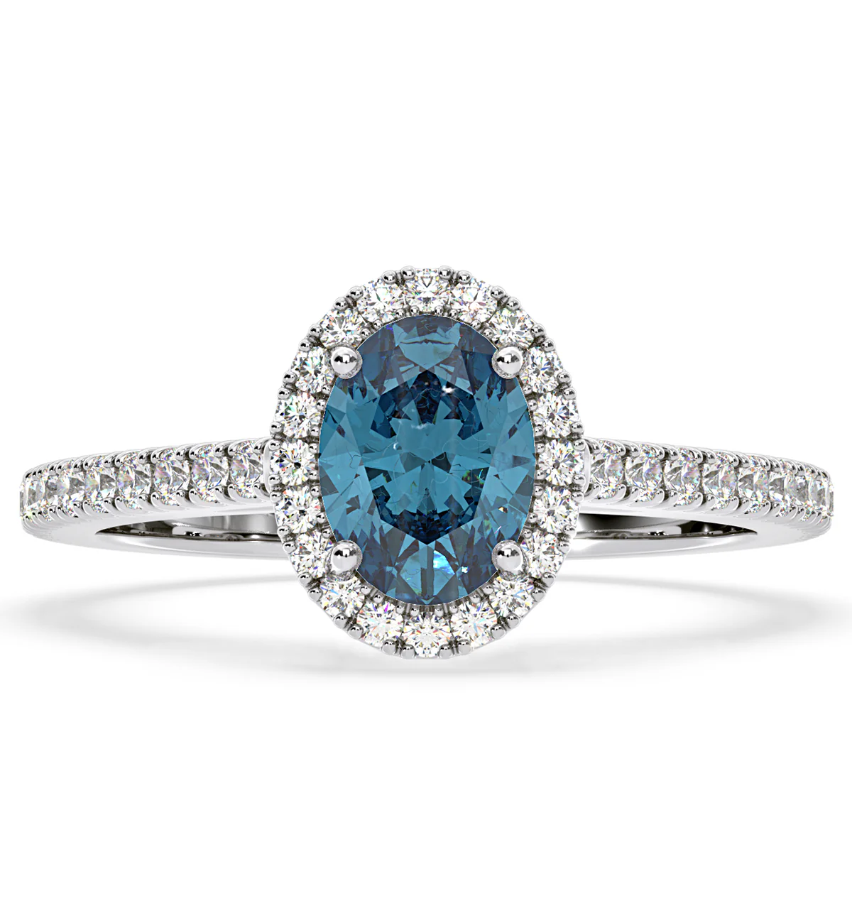Georgina Blue Lab Diamond Oval Halo 1.60ct Ring in 18K White Gold - Elara Collection - Image 3