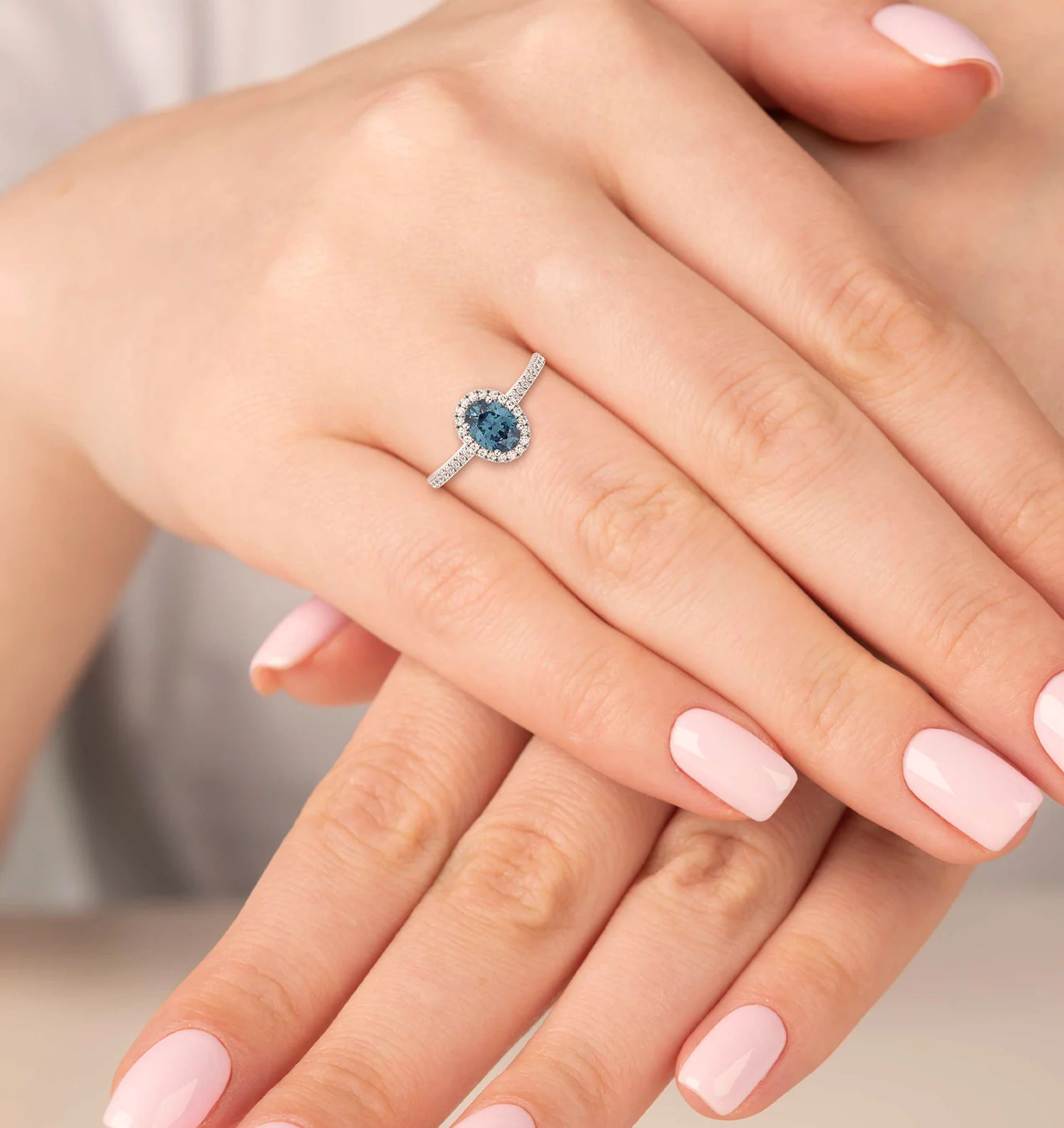 Georgina Blue Lab Diamond Oval Halo 1.60ct Ring in Platinum - Elara Collection - Image 2