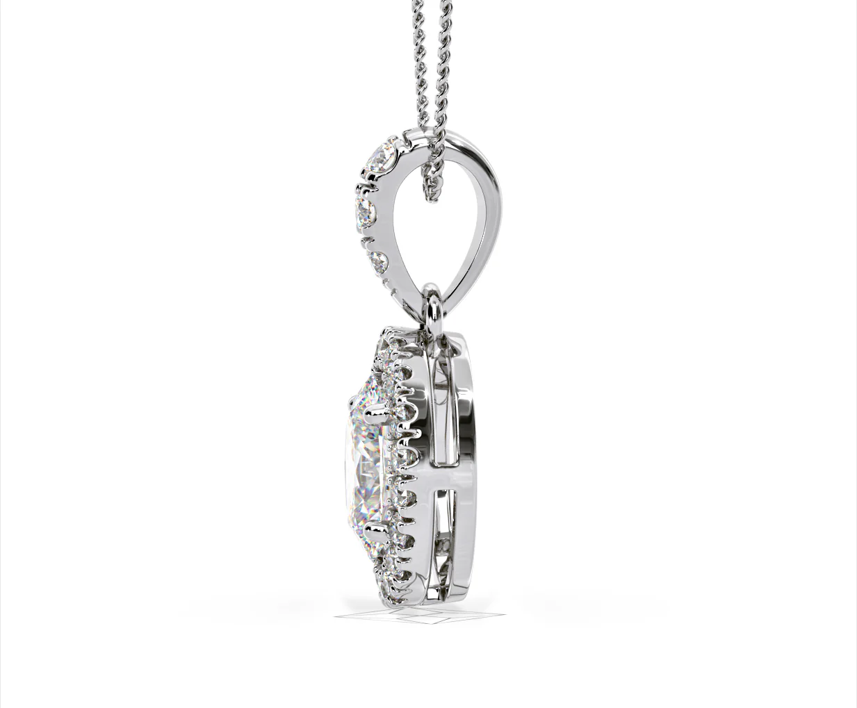 Georgina Oval Lab Diamond Halo Pendant Necklace 1.38ct in 18K White Gold F/VS1 - Image 26