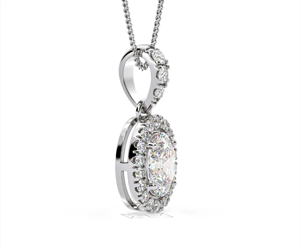 Georgina Oval Lab Diamond Halo Pendant Necklace 1.38ct in 18K White Gold F/VS1 - Image 74