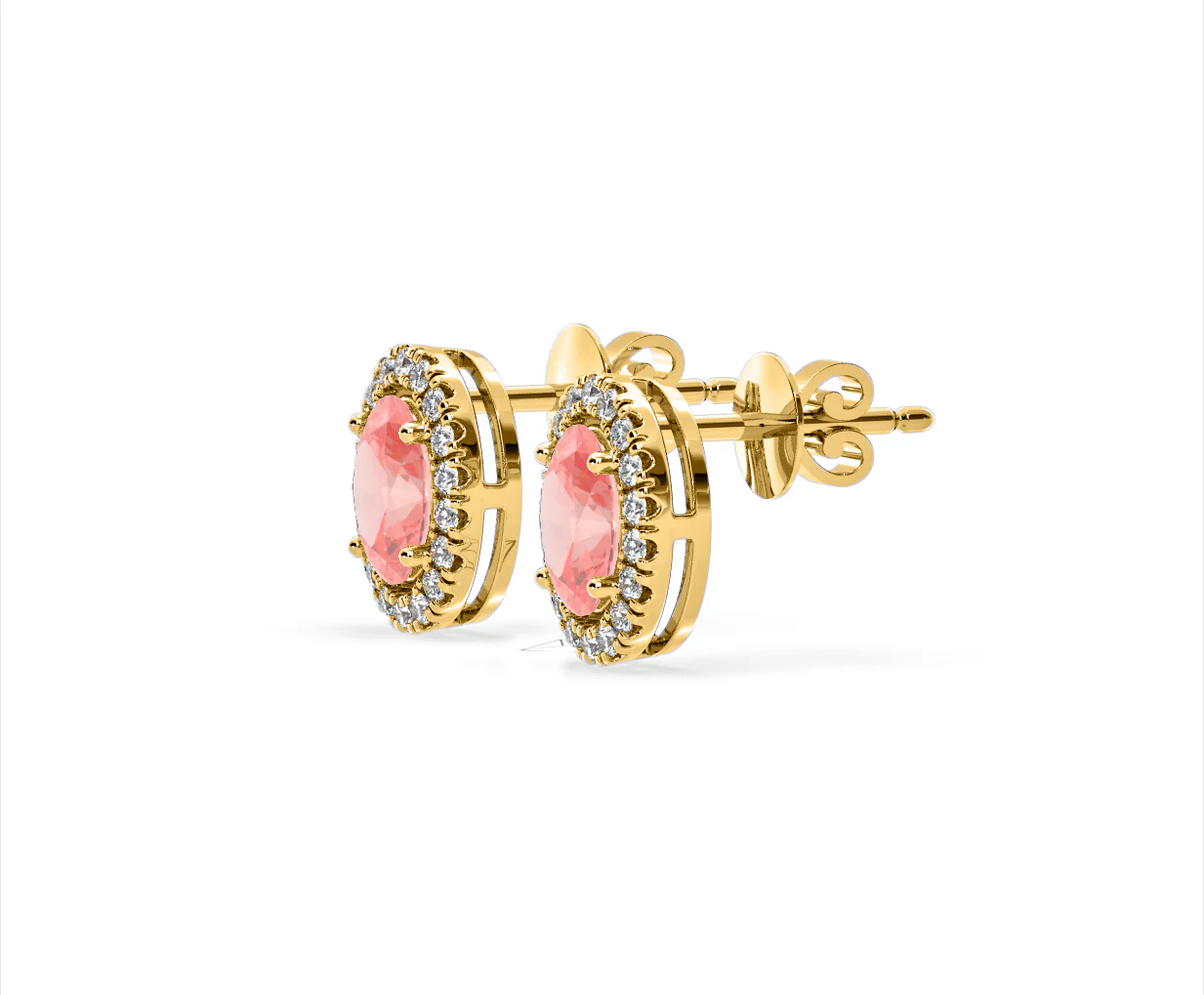 Georgina Pink Lab Diamond 2.45ct Oval Halo Earrings in 18K Gold - Elara Collection - Image 21