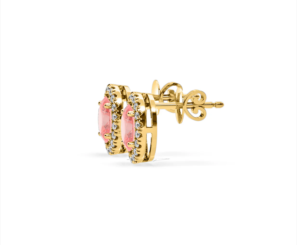 Georgina Pink Lab Diamond 2.45ct Oval Halo Earrings in 18K Gold - Elara Collection - Image 24
