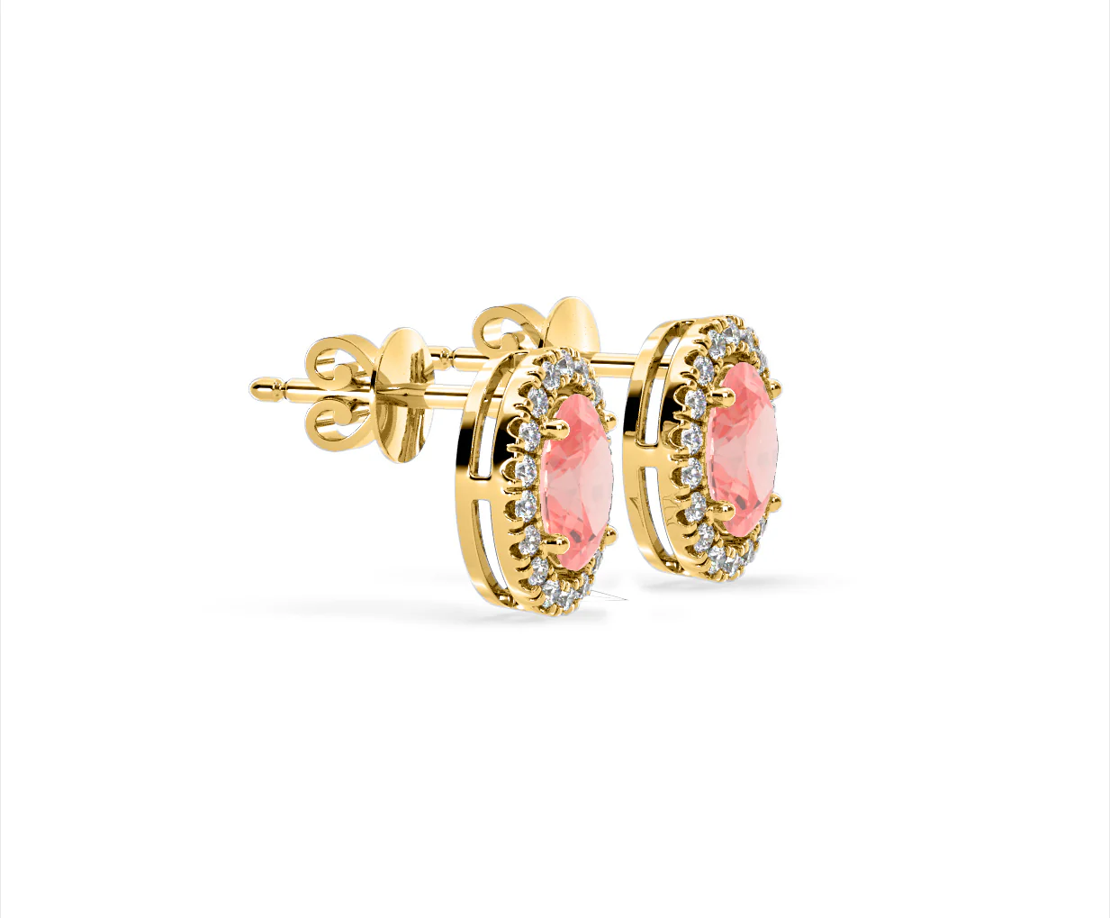 Georgina Pink Lab Diamond 2.45ct Oval Halo Earrings in 18K Gold - Elara Collection - Image 72