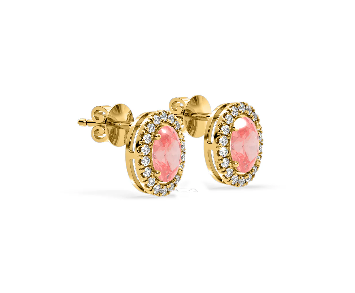 Georgina Pink Lab Diamond 2.45ct Oval Halo Earrings in 18K Gold - Elara Collection - Image 75