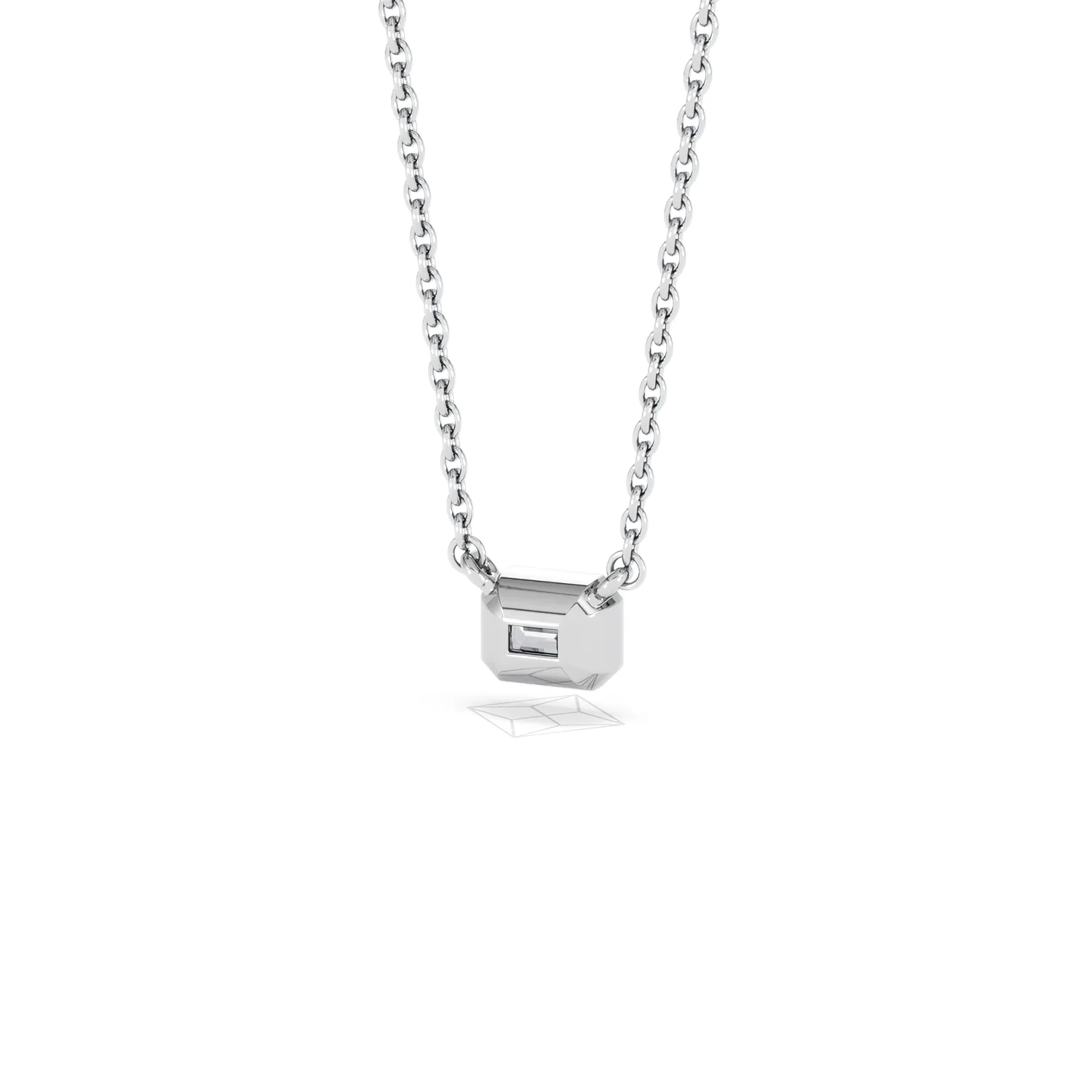 Horizon Emerald Cut Lab Diamond Solitaire Necklace 0.25ct H/SI in 925 Silver - Image 45